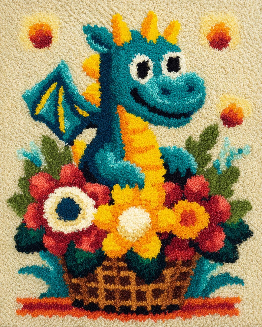 AMBATTERY Latch Hook Tapestry Kit Dragon in the Flower Basket 55x75cm