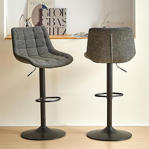 Juego de 2 taburetes de bar tapizados giratorios ajustables con respaldo, altura de mostrador, sillas de bar de comedor para isla de cocina, sillas