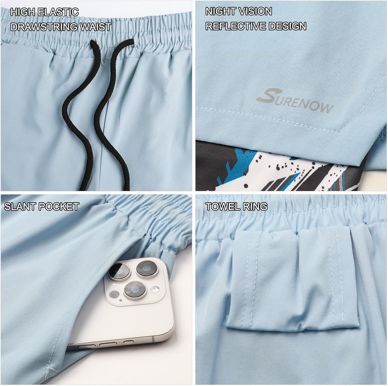 Surenow Mens 2 in 1 Running Shorts Quick Dry Athletic Shorts with Liner, Workout Shorts with Zip Pockets and Towel Loop - Image 4