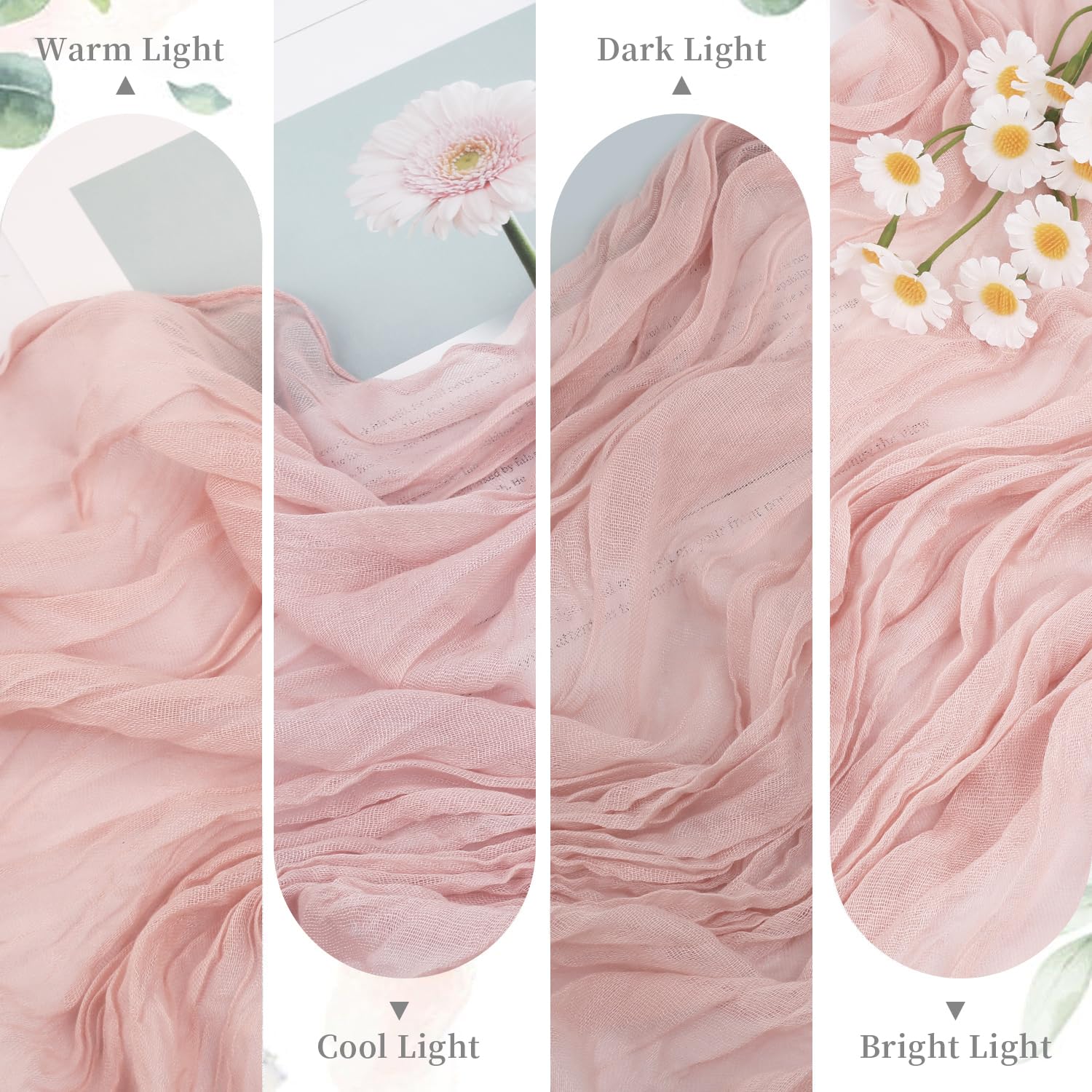 Paquete de 10 caminos de mesa de gasa rosa polvoriento, camino de mesa de gasa de 10 pies, camino de mesa rústico, bohemio, romántico, para boda, decoración de mesa para novia, baby shower,