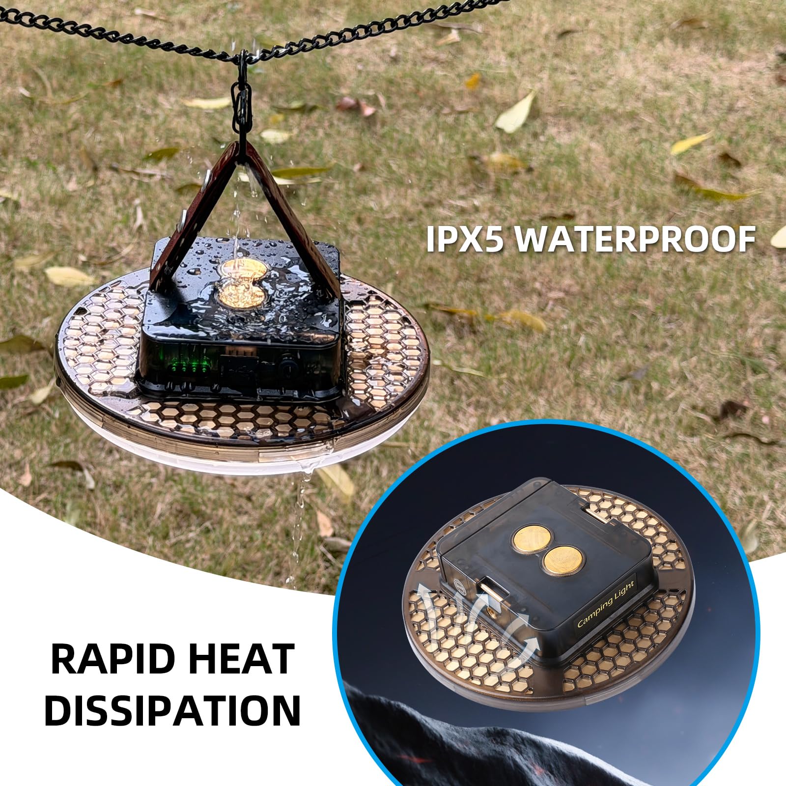 Campingzeltlicht, 19000 mAh, 60 W, 6000 lm, 3 Farb-Beleuchtungsmodi, IPX5, wasserdicht, LED-Hängelaterne, wiederaufladbar, Notfall, tragbarer Magnet, Outdoor, kabelloses Campinglicht