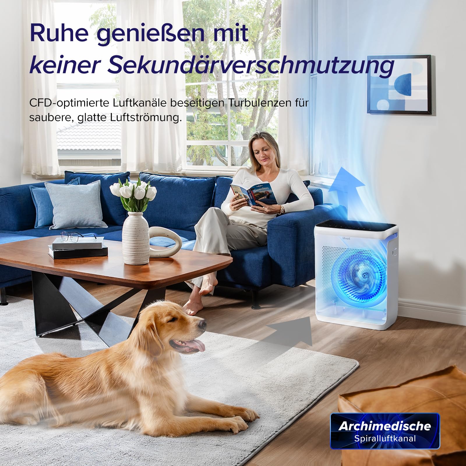 Levoit HEPA Luftreiniger Allergiker mit Tiermodus, bis 87㎡, Weiß/Schwarz | CADR 416m³/h, mit Tiermodus, waschbarer Vorfilter, HEPA Filter gegen Tierhaare, App und Alexa