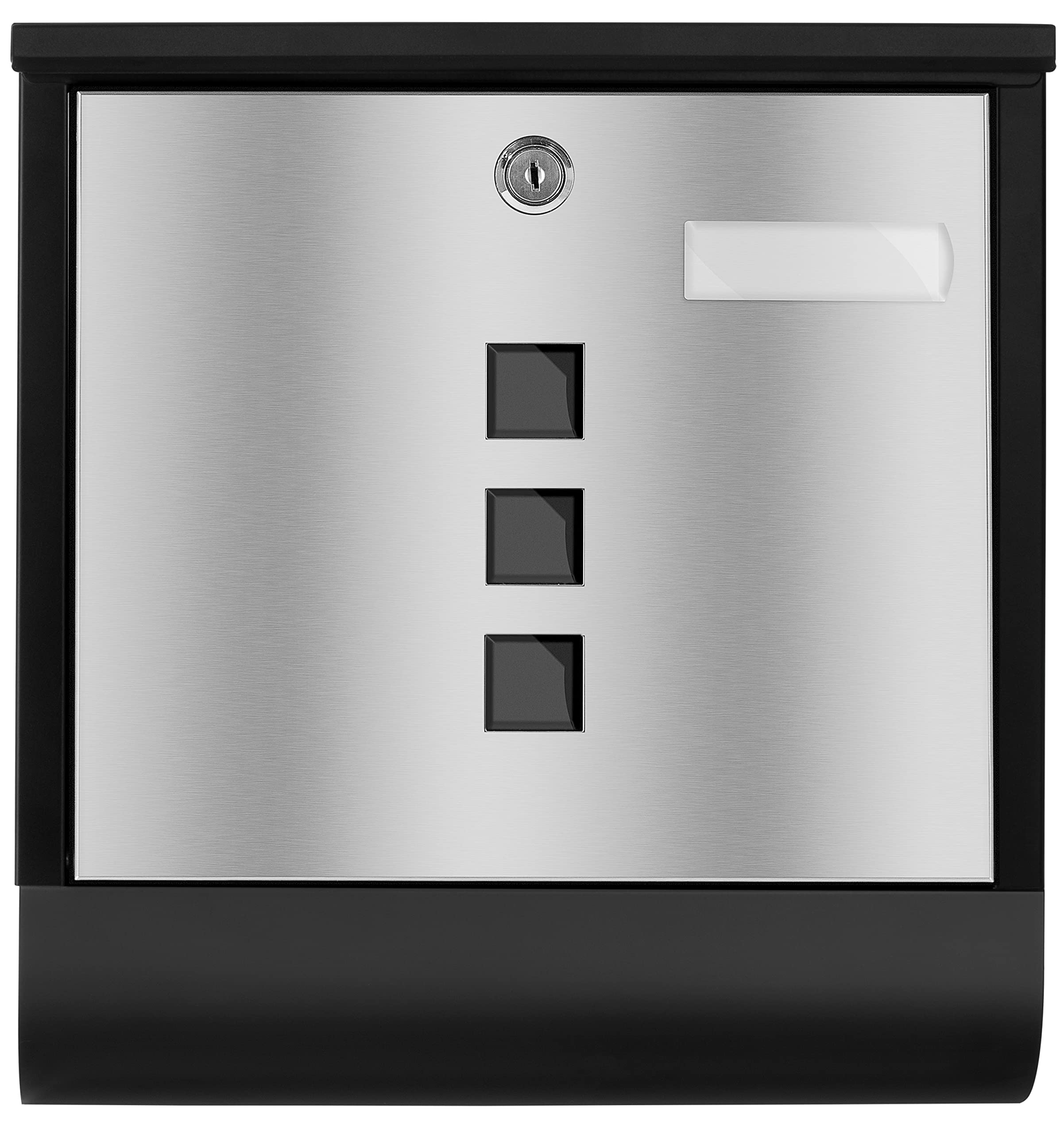 KESSER® Buzón de Acero Inoxidable con Placa de Nombre para el Compartimento del periódico, Ventana de visualización, Cepillado, con Cierre de 3 Llaves, con Recubrimiento, Negro/Plata