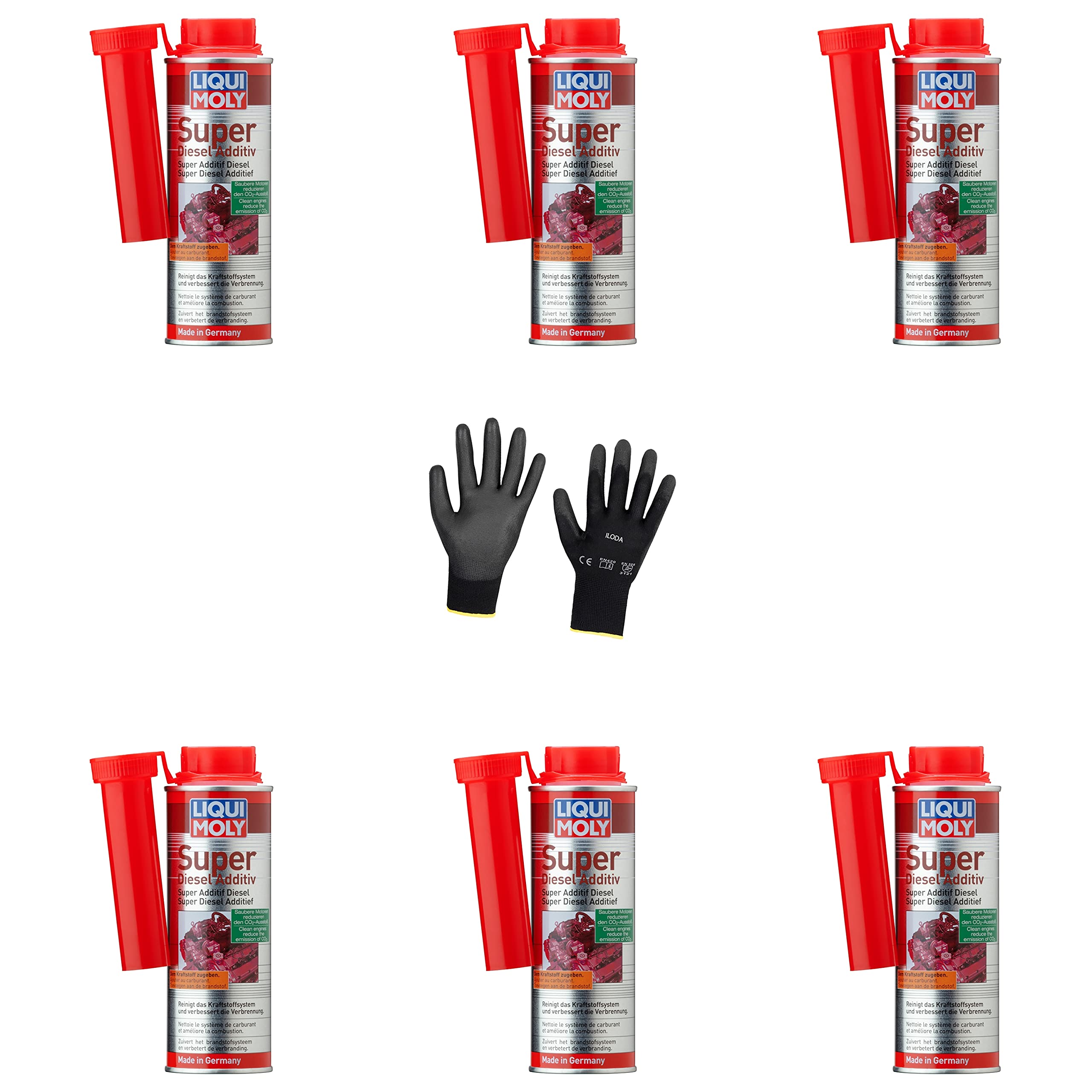 6xOriginal Liqui Moly 250ml Super Diesel Additiv 5120 Schutzhandschuhe