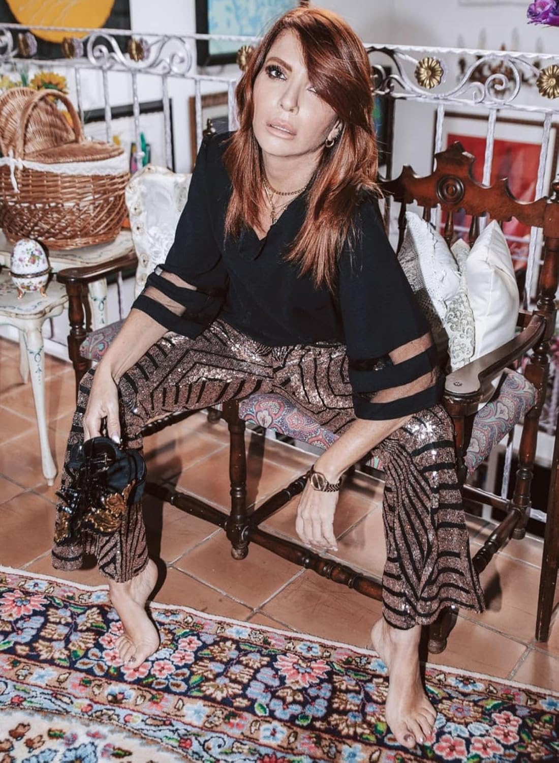 EVALESS Women Sequin Pants Sparkly Glitter High Waisted Wide Leg Flare Trousers Bell Bottom Night Out Clubwear - Image 6