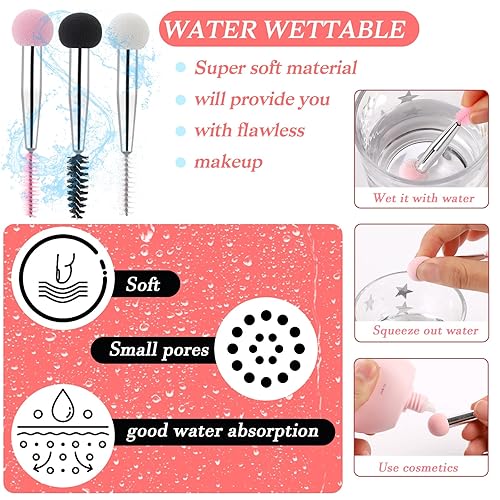 Miniatura 5 de 6 esponjas de maquillaje, aplicadores de sombra de ojos con punta de esponja, aplicador de base de esponja de doble cabeza con cepillos para cejas,