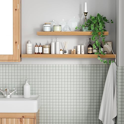 Miniatura 2 de Estantes flotantes de madera para pared, juego de 2, estantes flotantes de madera oscura maciza de 17 pulgadas, estantes montados en la pared para