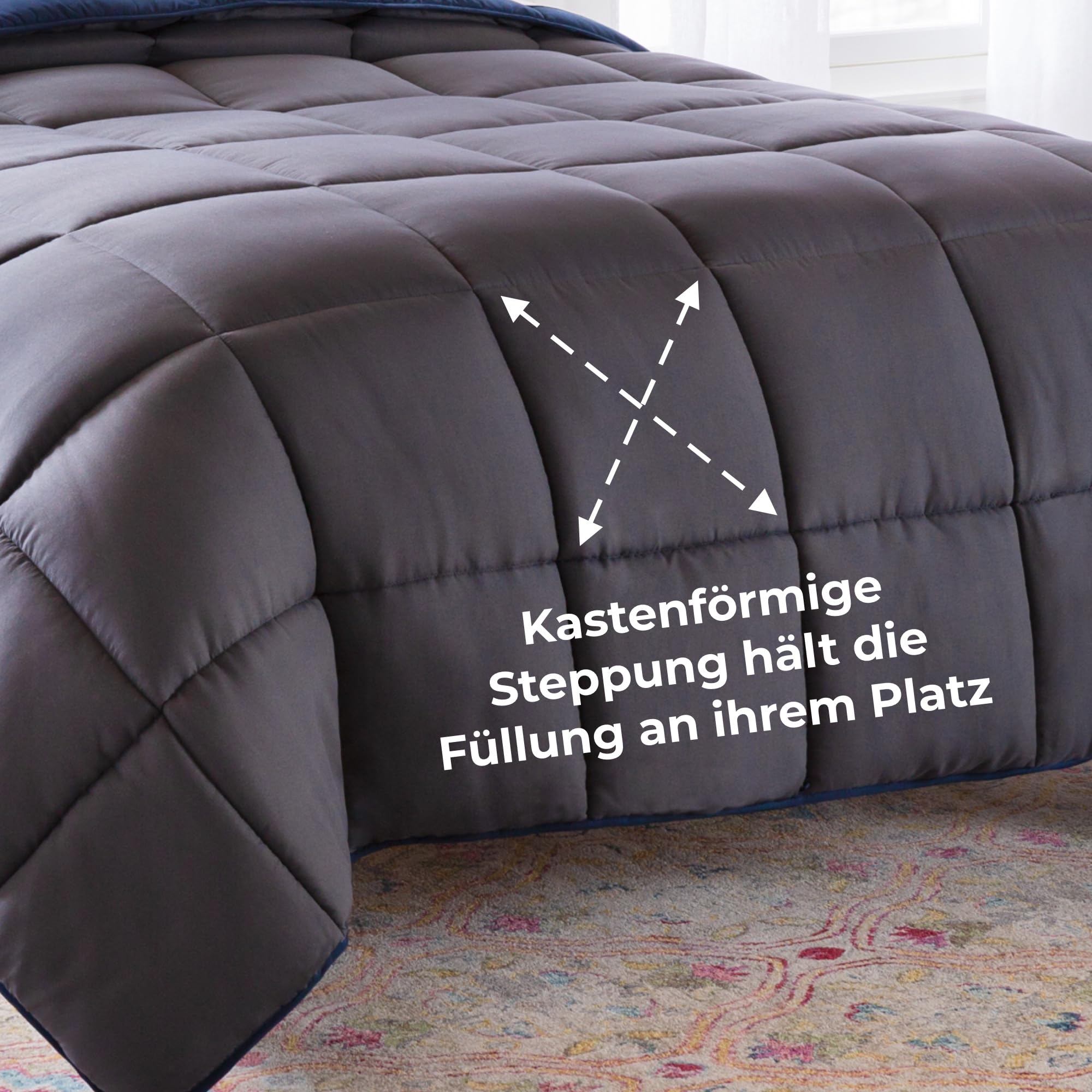 Linenspa 4 Jahreszeiten Bettdecke aus Microfaser – Ganzjahresdecke – Ultraweich – Steppdecke 220x240 cm, Navy Blau / Dunkelgrau