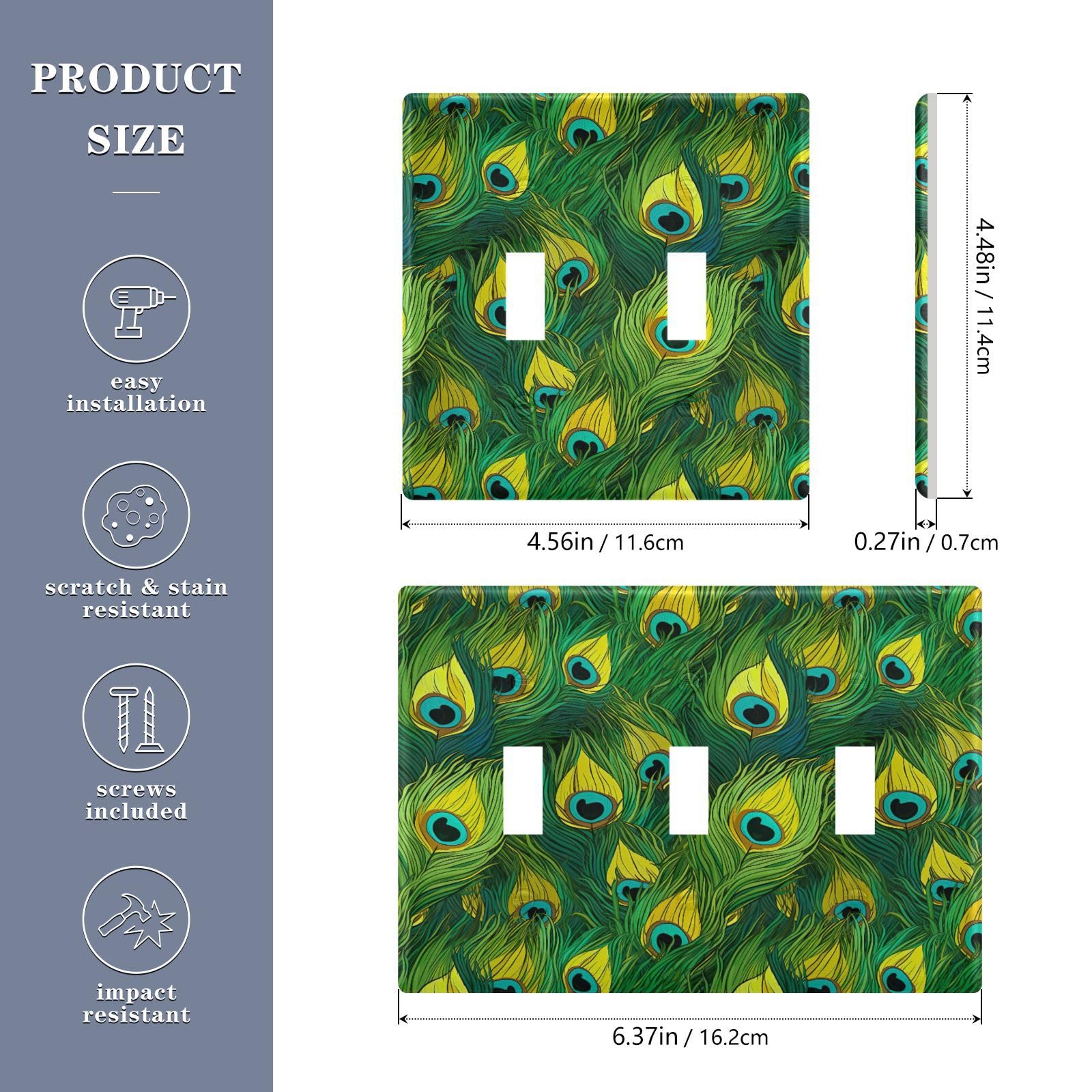 UMIRIKO Peacock Feather Light Switch Cover Plate Covers Decorative Double Toggle Home Decor 202a8677