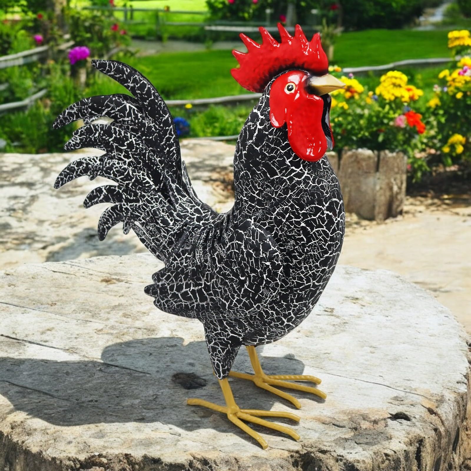 Epsom Door Handle Large Metal Garden Bird Statue – Handcrafted Weather-Resistant Rooster, Hen & Peacock Ornaments | Farmhouse Outdoor Décor for Garden, Patio & Lawn (Black Cockerel)