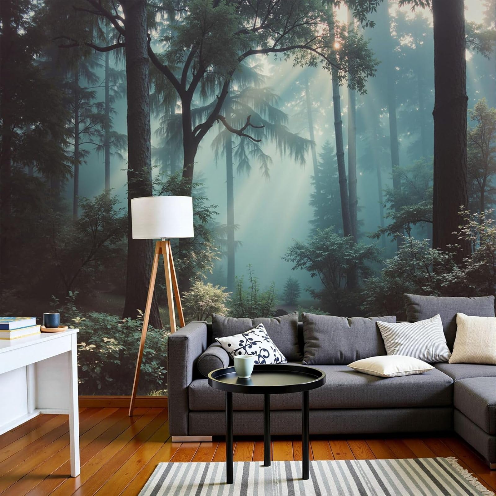Photo wallpaper Forest in Morning Light Mystery Light Shadow Forest Modern Wall Mural Living Room Bedroom Blue XXL Wall Decor Motif Wallpaper, 300cm x 210cm Stickers - Frameless Painting - Poster