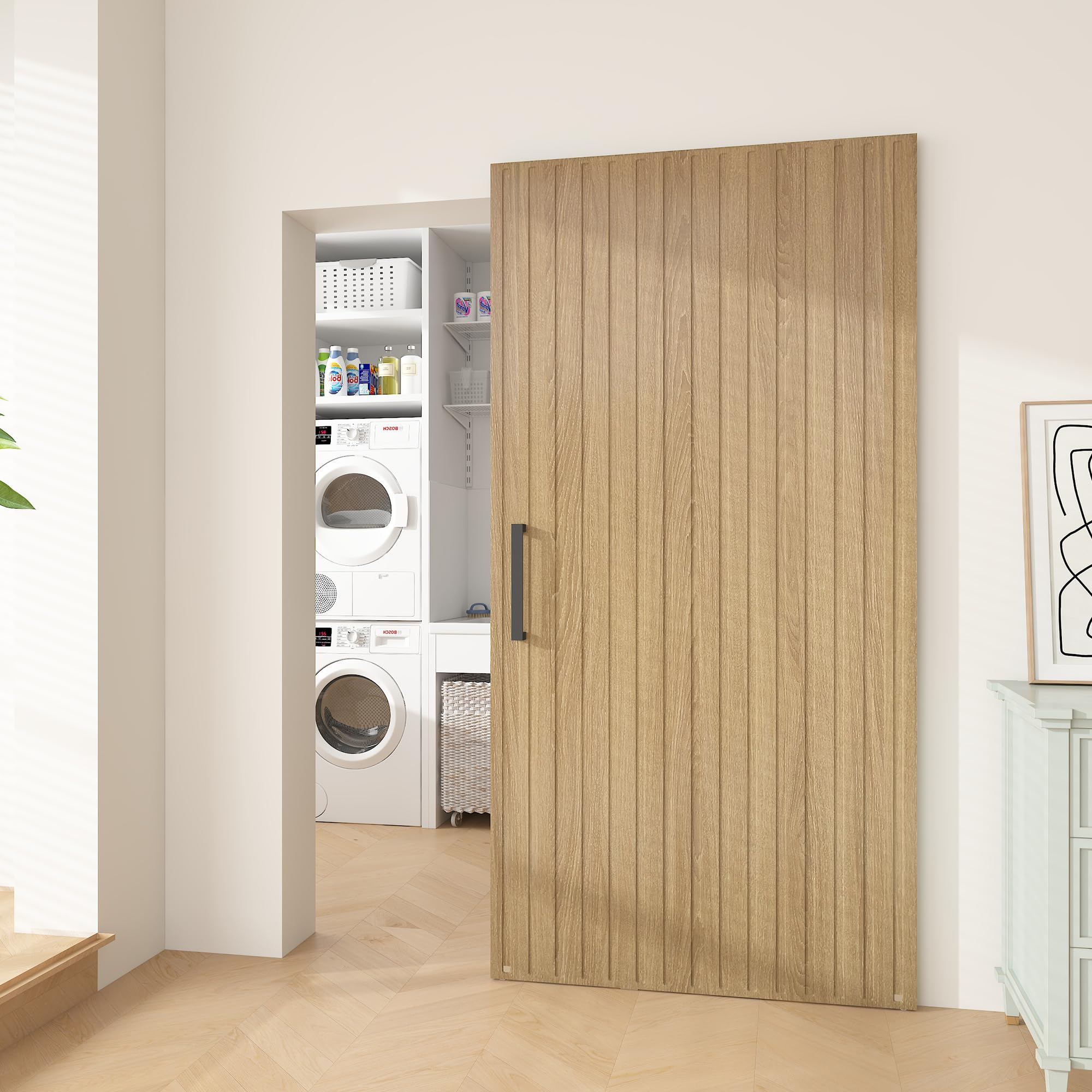 Photo 1 of JUBEST 42"x84" Concealed Sliding Barn Door with Soft Close Hardware Kit, Light Brown Hidden Door for Opening 38"-40"x80", Waterproof and Modern, Smooth Sliding, for Interior Using, Widely Used