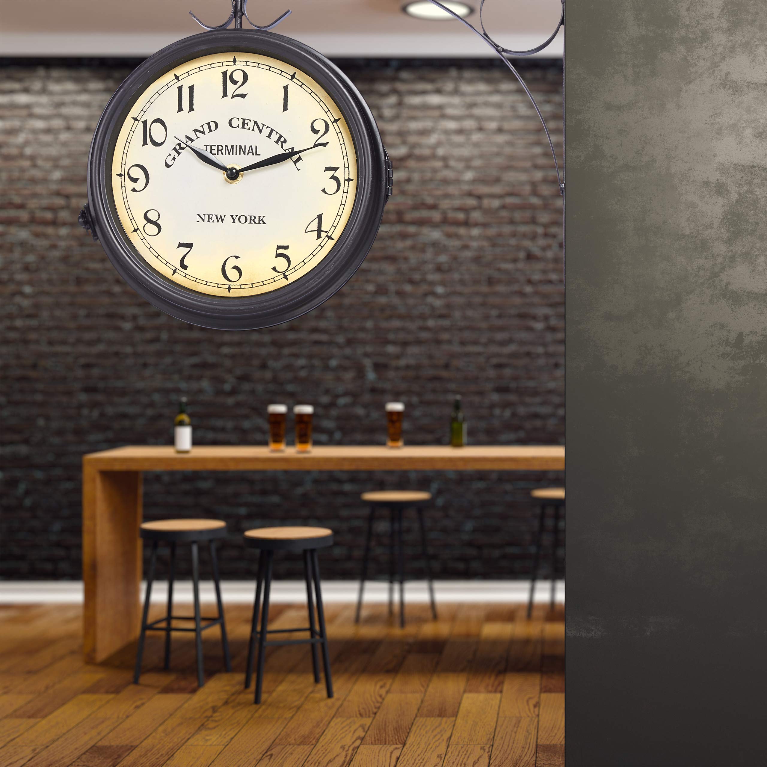 Relaxdays Reloj de estación de Tren, Doble, Retro, A Pilas, Vintage, Negro