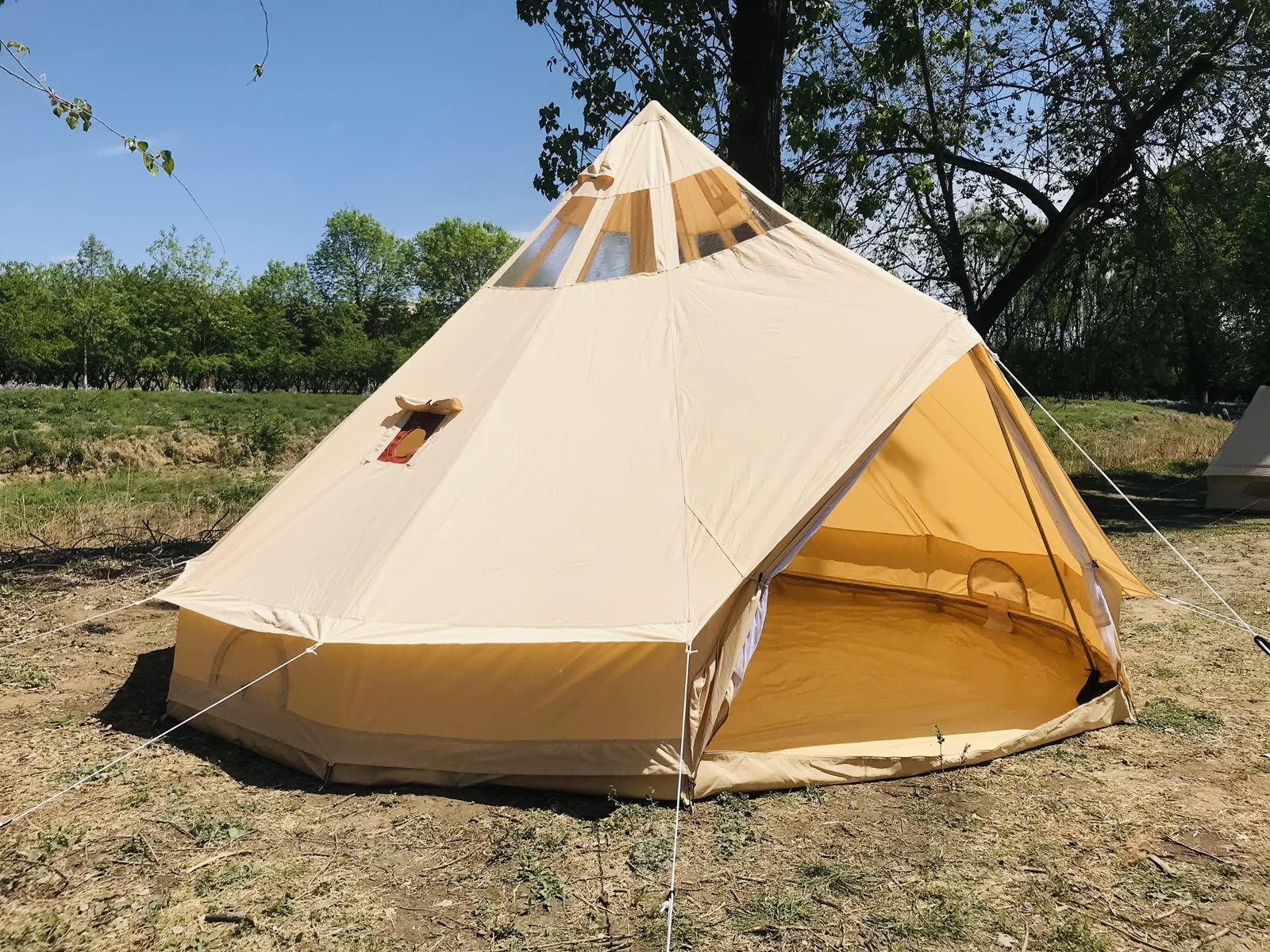 TentHome Season Waterproof Cotton Canvas Bell Tent Glamping Yurt Tent  with Stove Jack Hole and Roof Windows for 6-8 Persons Camping Hunting