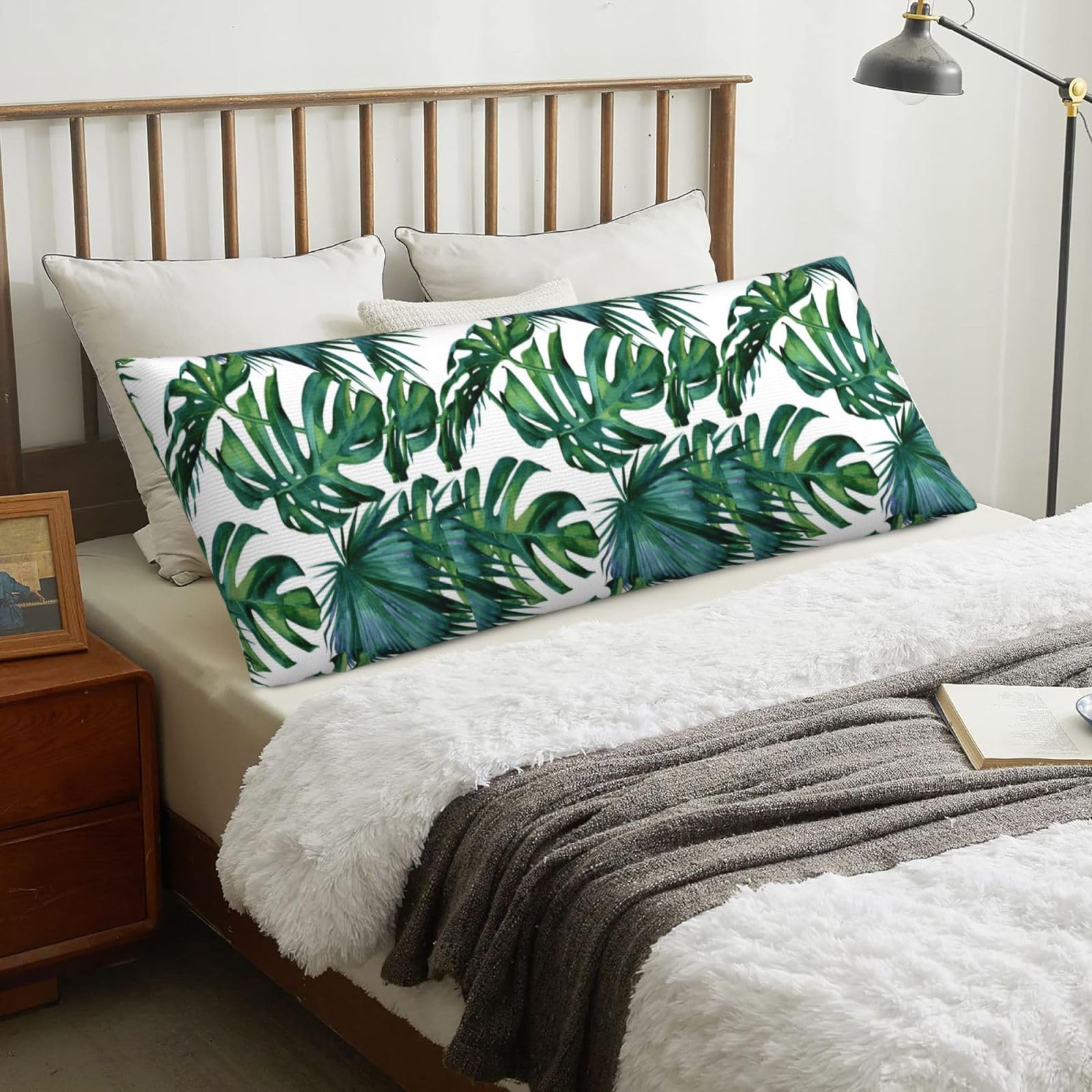 Tropical Palm Leaves, Body Pillow Cover with Zipper,Long Body Pillowcase 20 x 60 in