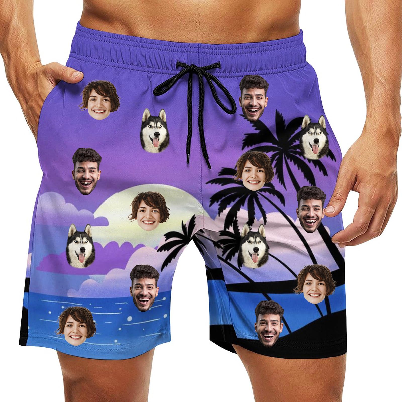 Custom Swim Trunks Men Personalized Funny Swim Beach Shorts with Faces on Them Custom Birthday Gifts for Men