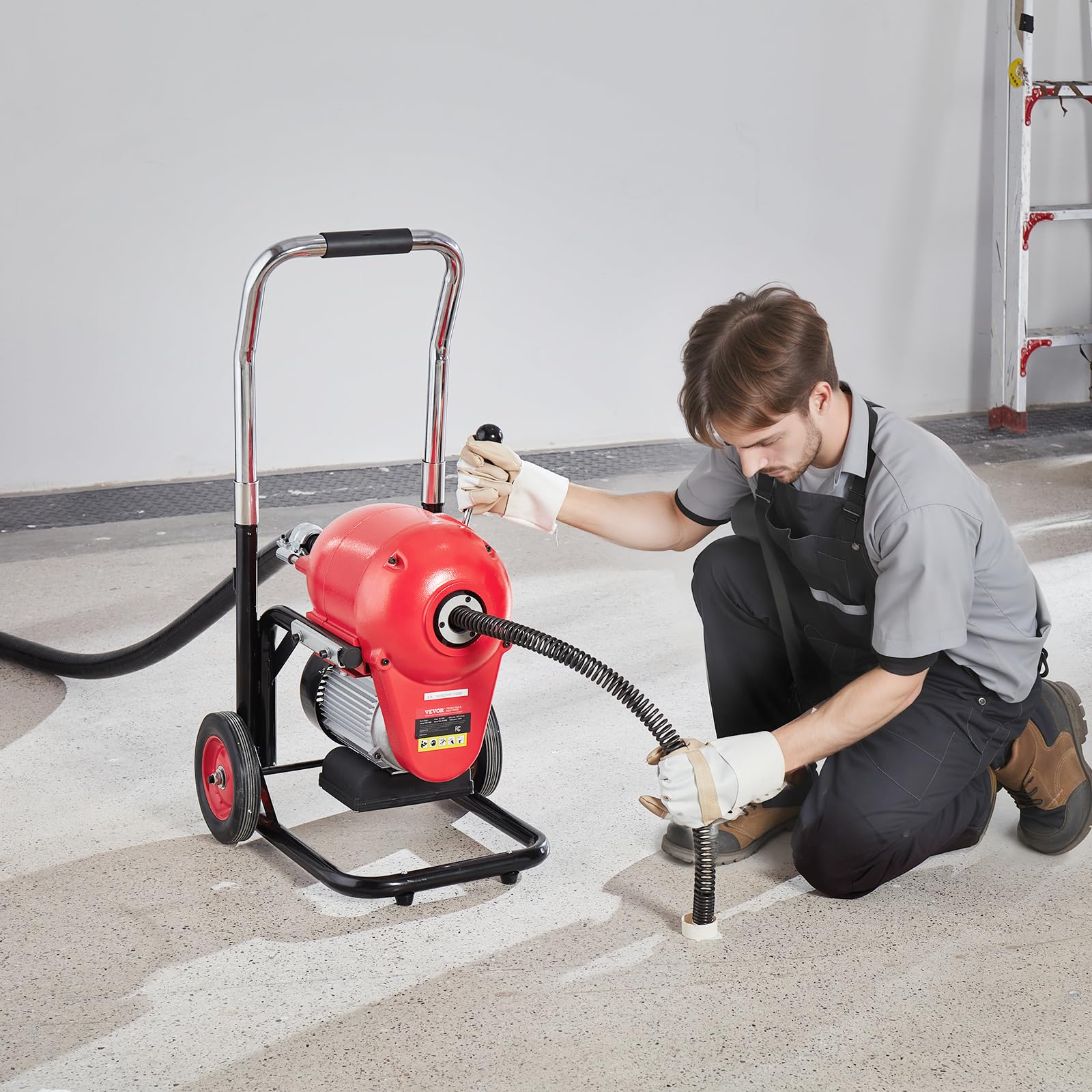VEVOR Desbloqueador de Tuberías Eléctrico 1100 W Máquina de Limpieza de Tuberías 36,6 m x 3 cm Limpiador Manual de Tubos de Drenaje con 6 Cortadores, Control CW/CCW para Tuberías de 10-20,3 cm