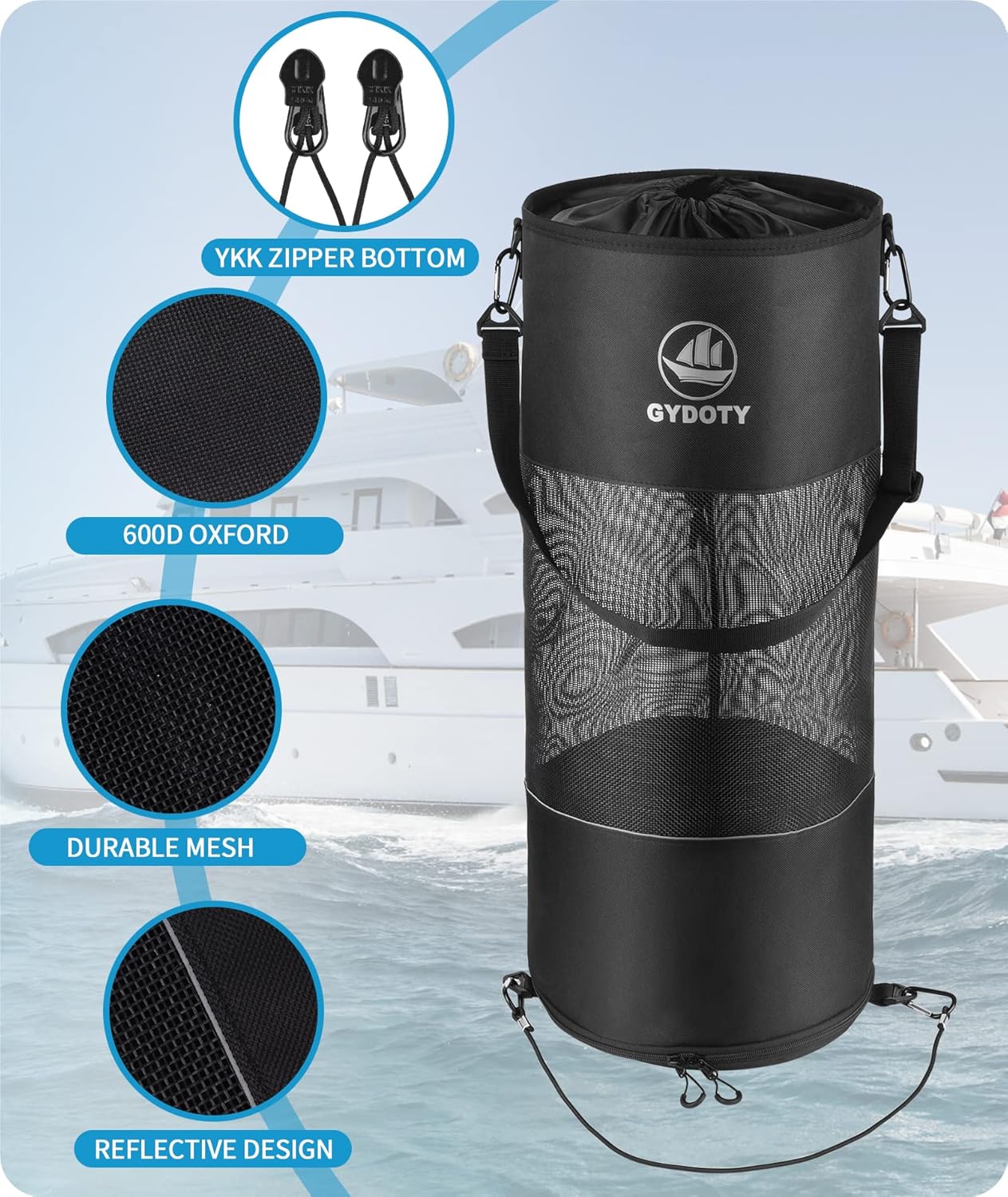 Boat Trash Bag Can - Boat Owner Gifts for Men Boat Accessories Boating Must Haves Reusable Mesh Boat Garbage Container(Black,Short Zipper)