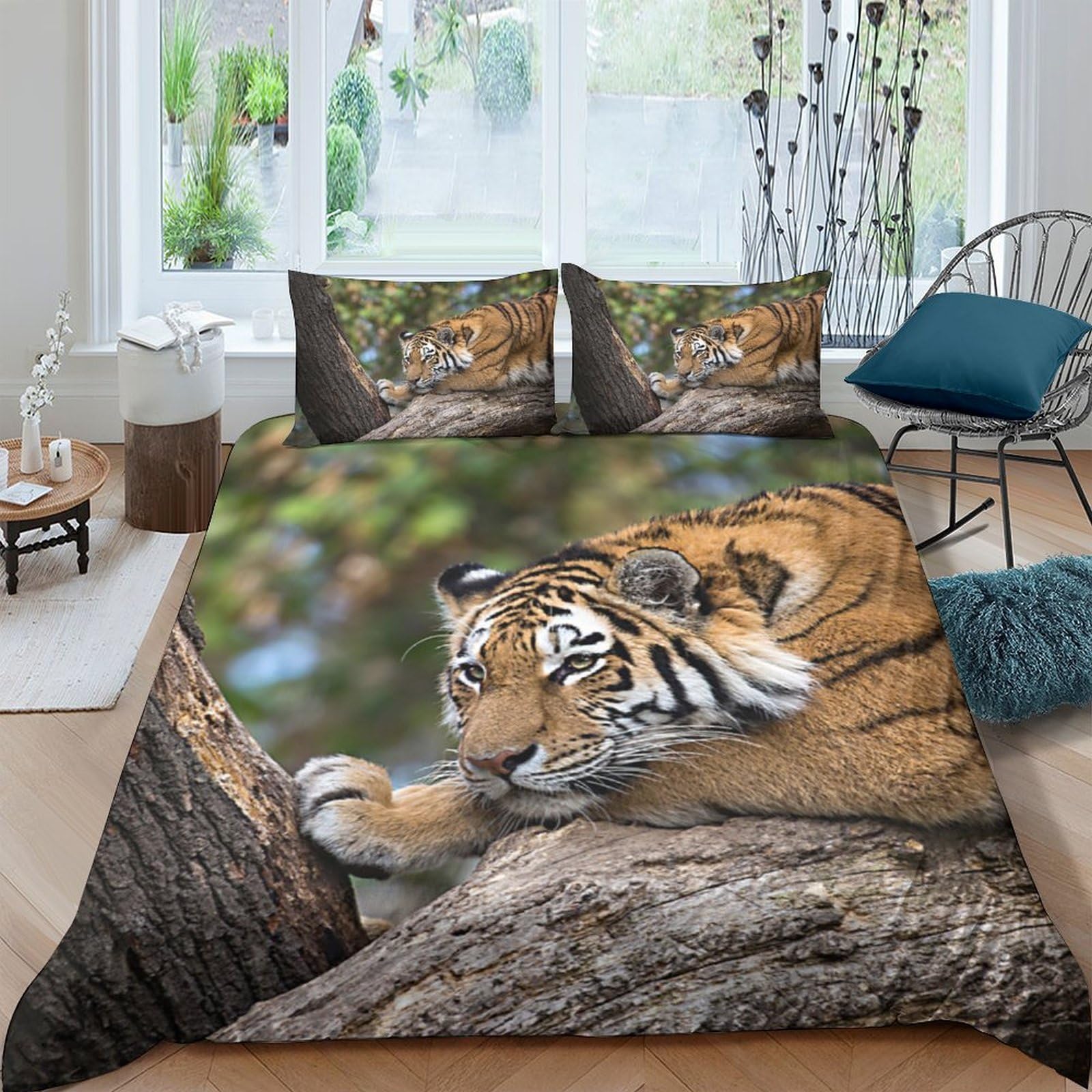 Ctjqhvkz Style-9 3D Printed Tiger Forest Fitted Sheet Microfiber Soft Animal Pattern Mattress Cover For Bedroom Dorm Decor Single（135X200cm）