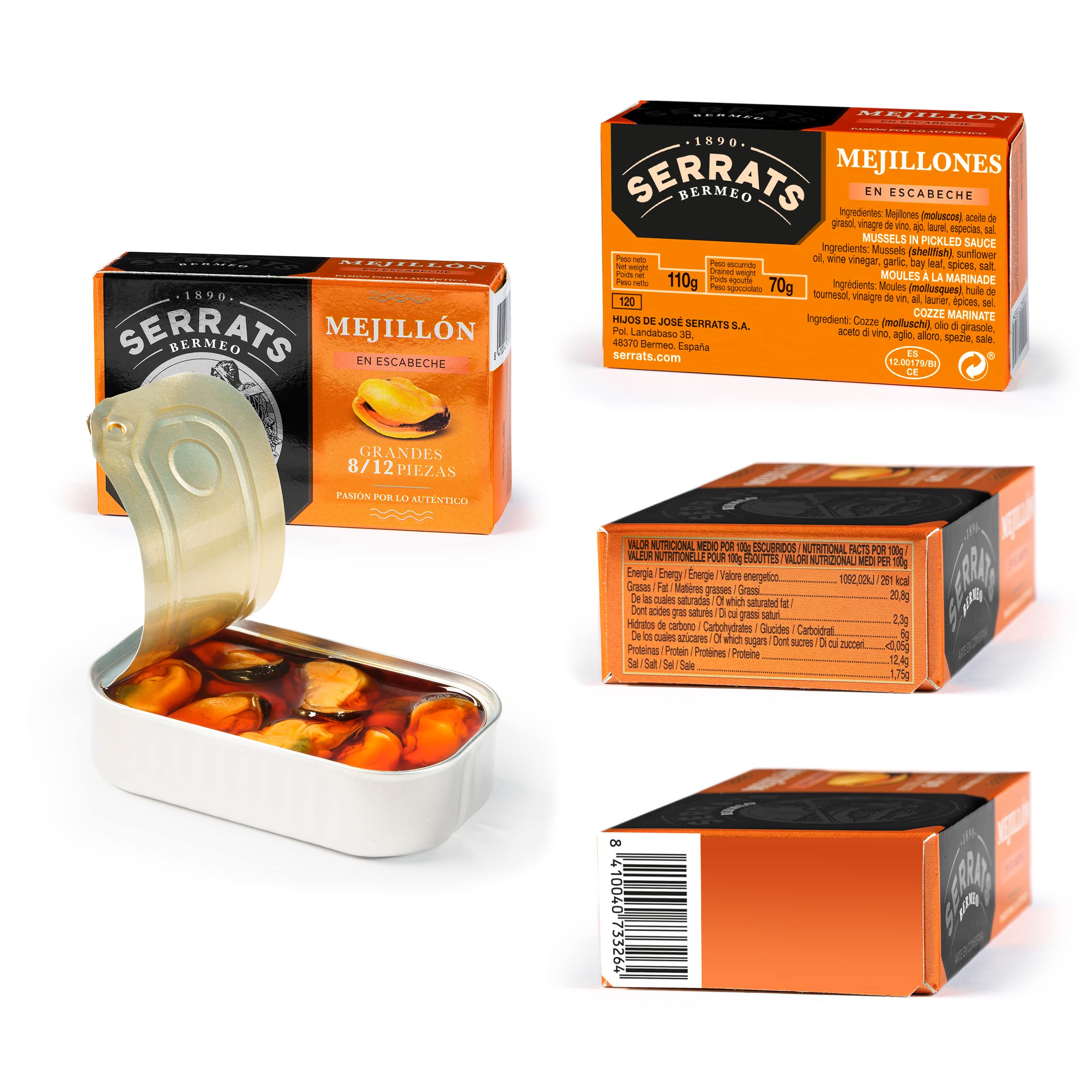 CONSERVAS SERRATS - Geschenkbox Pack Bermeo - 9 Gourmet-Konserven aus dem Kantabrischen Meer - Weißer Thunfisch, Bauchlappen, Miesmuscheln und Sardinen - Baskische Handwerkliche Herstellung