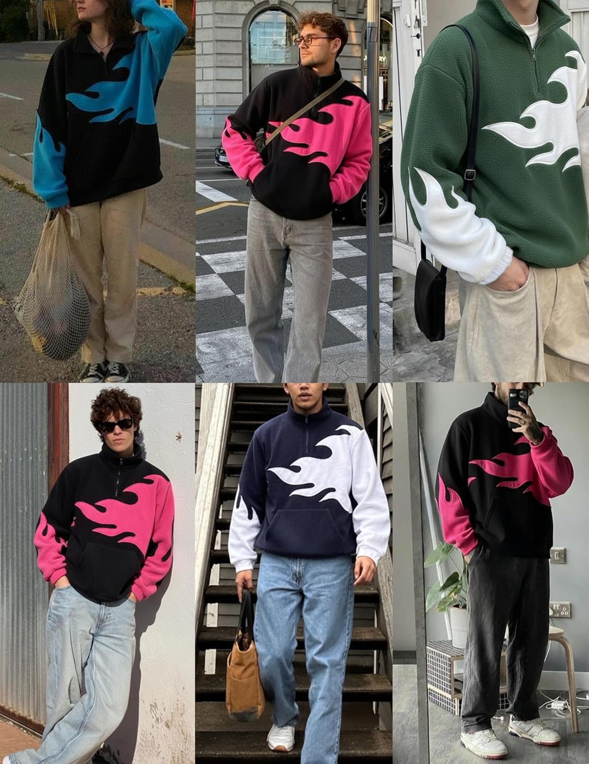 ZAFUL Flame Graphic Sweatshirt for Men Oversized Quarter Zip Pullover with Pocket - Image 4