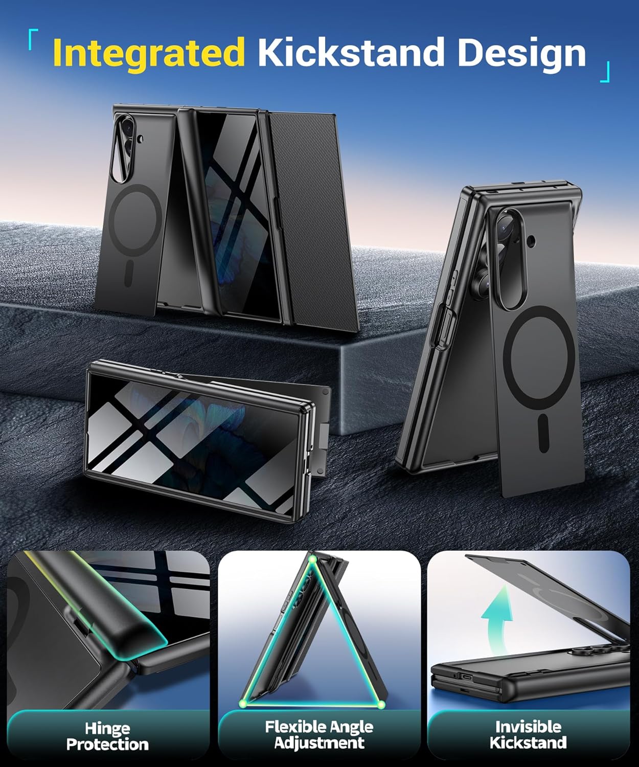 BERFY for Samsung Galaxy Z Trifold Case with Screen Protector, [Compatible with MagSafe], Built-in Hidden Kickstand & Hinge Protection, Full-Body Shockproof Phone Case for ZTrifold, Privacy Black