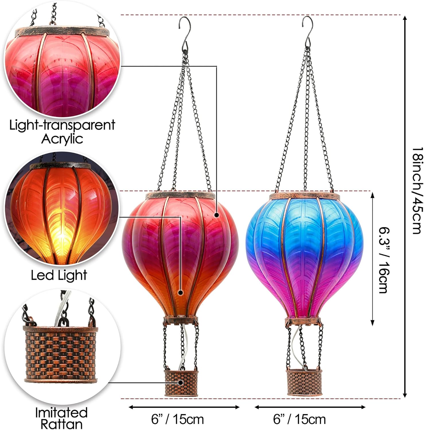 TERESA'S COLLECTIONS 18 Inch Solar Powered Multicolor LED Hanging Lantern for Outdoor Garden Decor