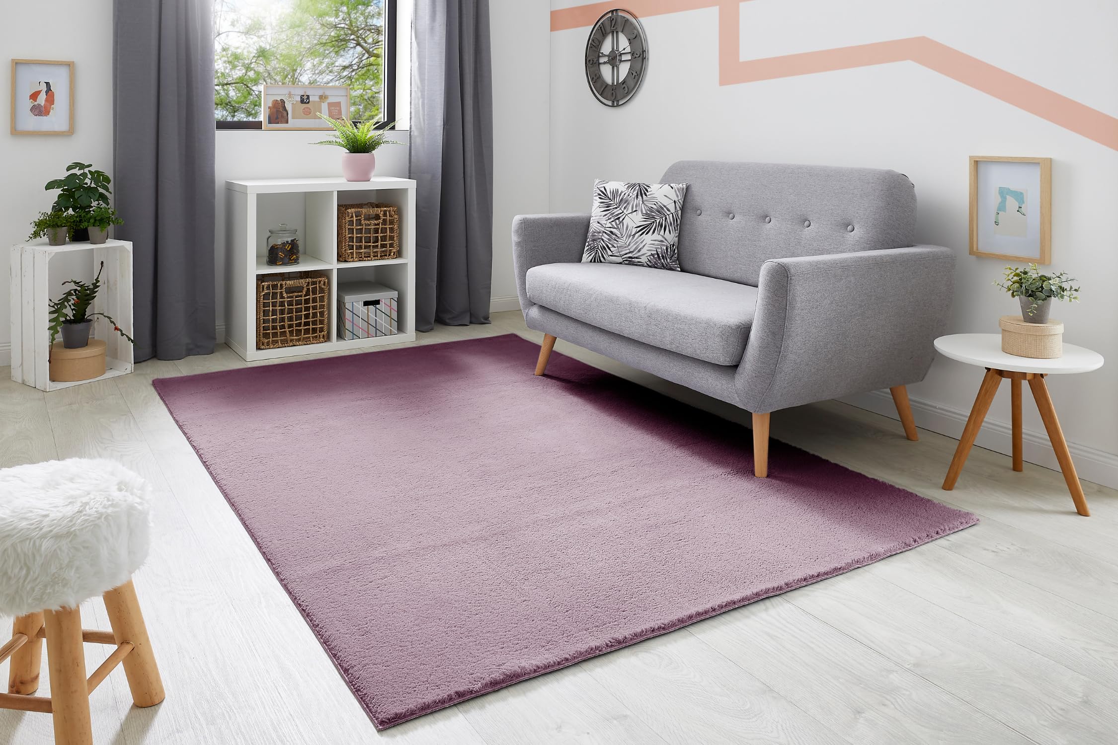 andiamo Teppich Arezzo waschbar Wohnzimmer Esszimmer pflegeleichter eleganter gemütlicher Wohnzimmerteppich Fellteppich einfarbig 160 x 230 cm Lavendel – Bild 2