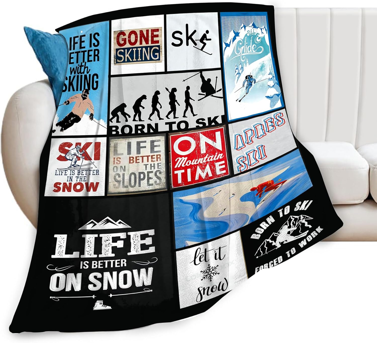 Soft Warm Cosy Fleece Blanket for Couch Bed, 40"x50" - Perfect Ski Gift for Lovers & Kids