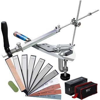 CWOVRS Professional Knife Sharpener RX-008 Knife Sharpening System Stainless Steel 360  Flip Rotation with Fixed Angle Precise Upgrade Slider Chefs Knife Sharpener Set with 10 Sharpening Stones