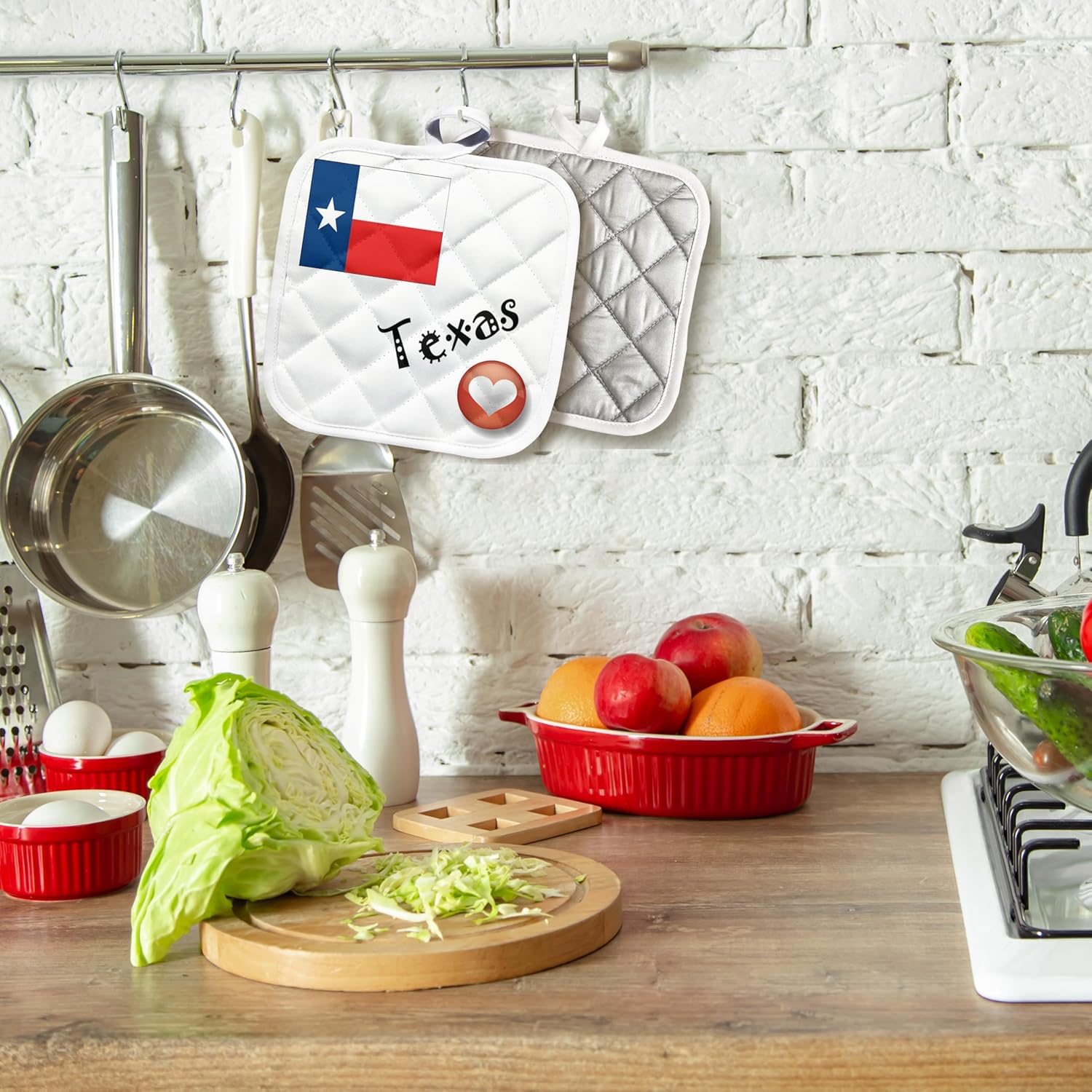 3D Rose I Love Texas Pot Holder, 8" x 8"