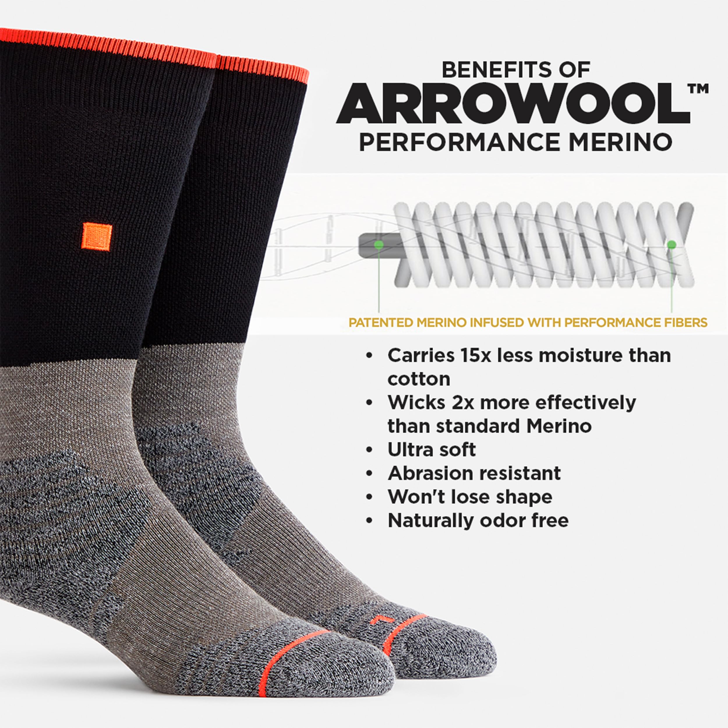 WORN Snowboard Socks – Over-the-Calf, Cushioned, Moisture-Wicking, Performance Merino Wool for all day Warmth & Comfort (Medium, 2 Pack)