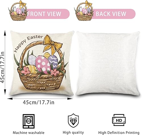 Miniatura 3 de 4 fundas de almohada de Pascua de 18 x 18 pulgadas, decoración de feliz Pascua, fundas de almohada de conejitos de Pascua, pollitos, huevos,
