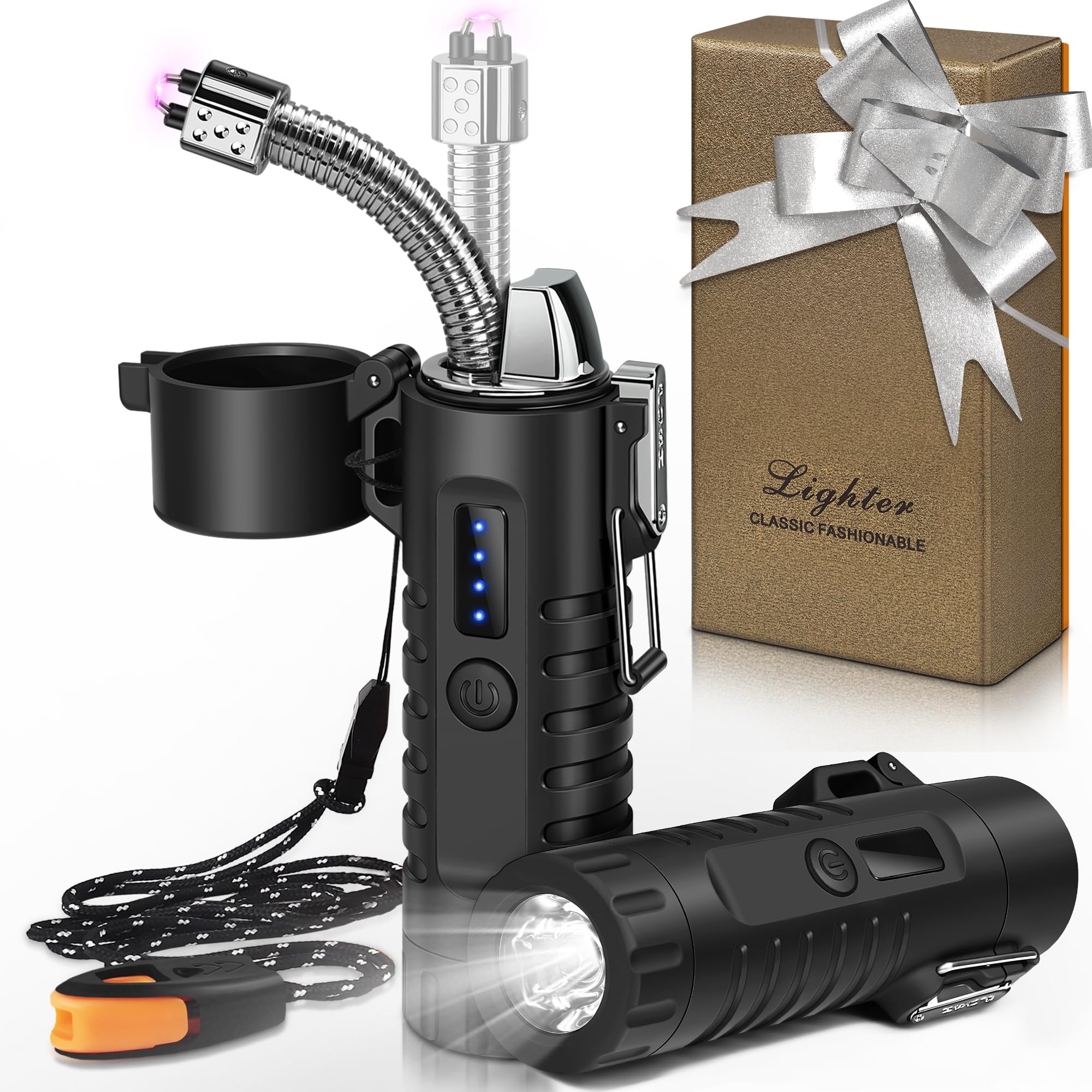 Lafagiet Electric Lighter, USB C Rechargeable, with LED Battery Display, Flashlight, 360° Flexible extendable Arc Lighters for Candle, Camping,