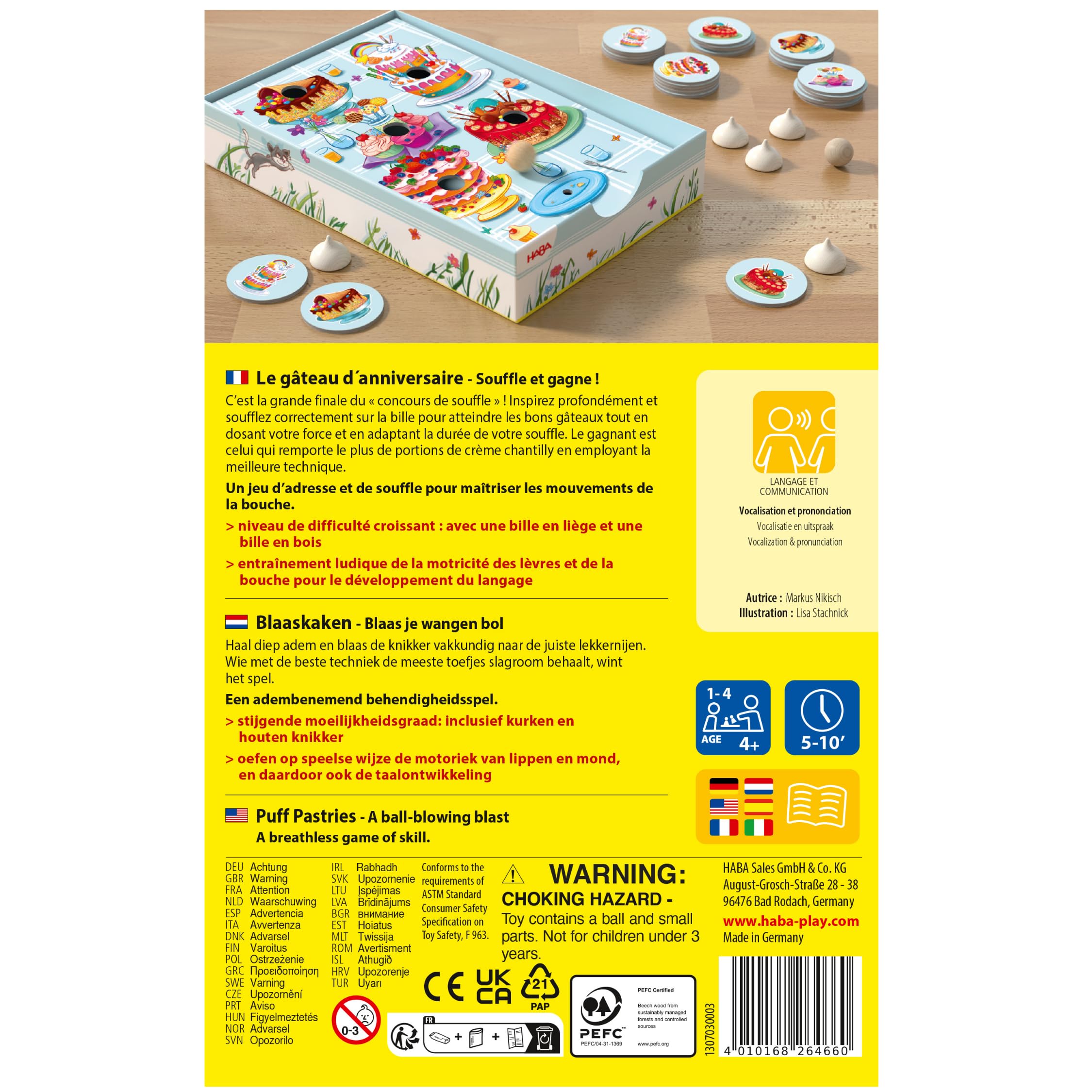 HABA Pastel de Cumpleaños Empresa Niño-Un Juego de Habilidad y Aliento-4 Años y más-307032, 307032, Colorido