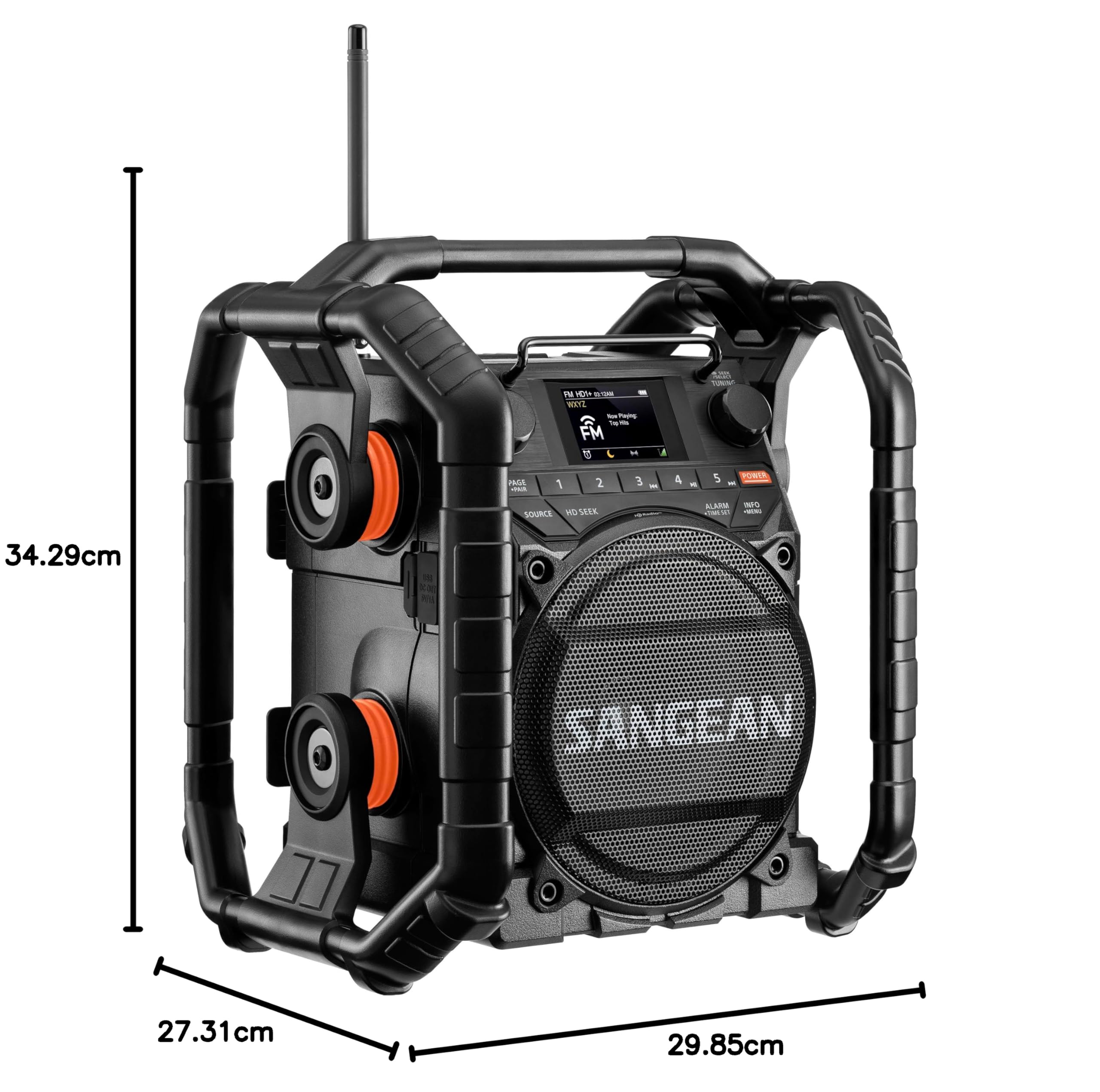 Sangean U7HD Radio de chantier avec Bluetooth, radio HD, AM/FM, AUX, TWS, design anti-poussière et étanche et chargeur de batterie intelligent