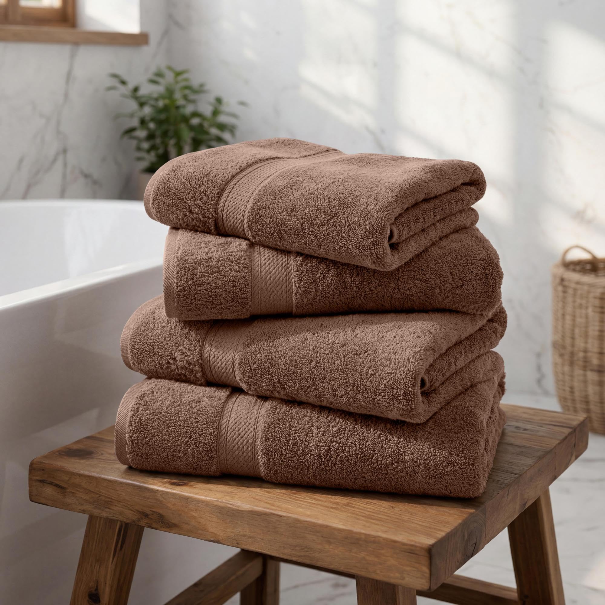 Superior Juego de 4 toallas de baño de algodón egipcio, toallas de lujo ultrasuaves, esenciales de felpa gruesa, absorbentes, pesadas, baño de invitados, hotel, spa, baño en casa, artículos básicos de