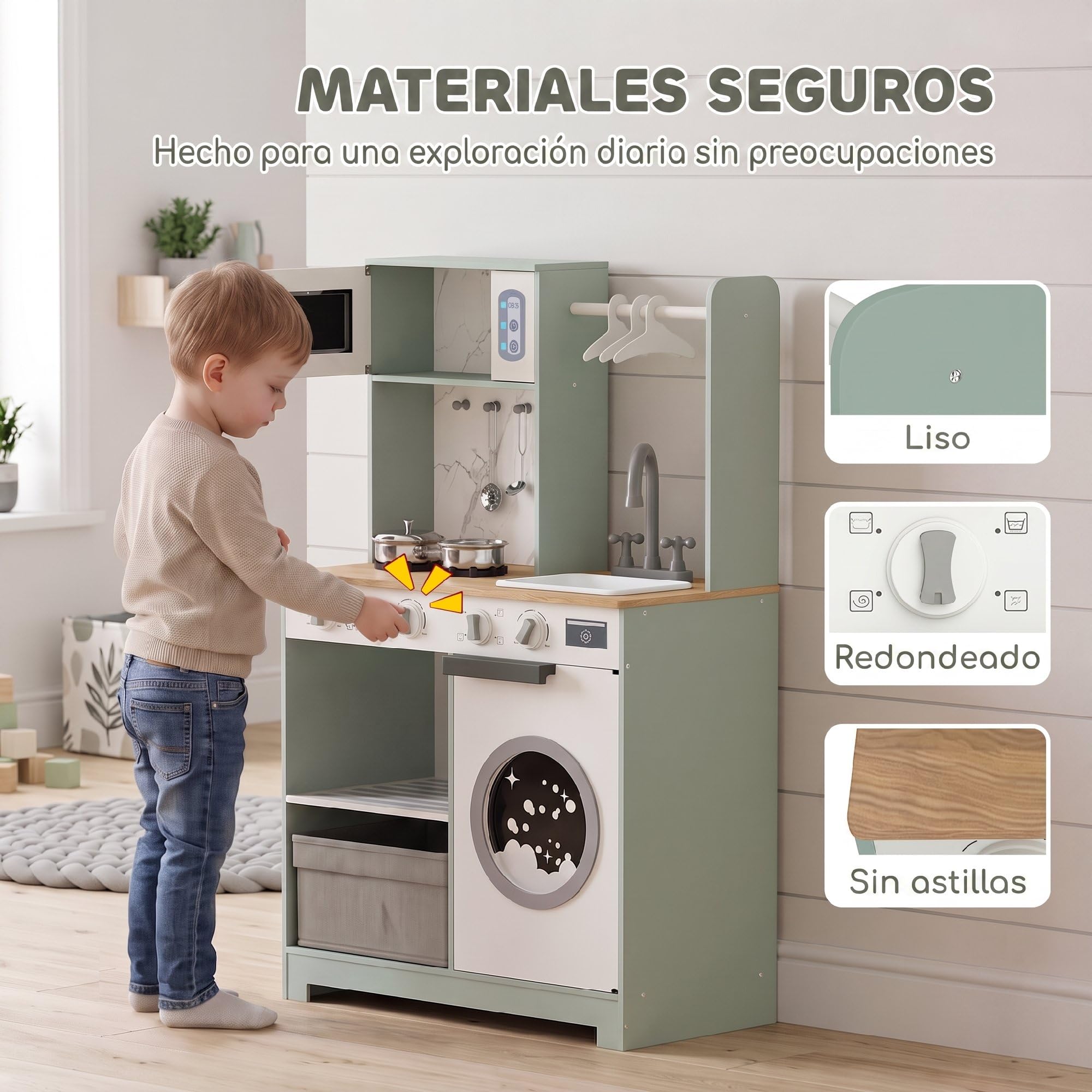 AIYAPLAY Cocina de Juguete de Madera Cocinita Infantil 3-6 Años Verde