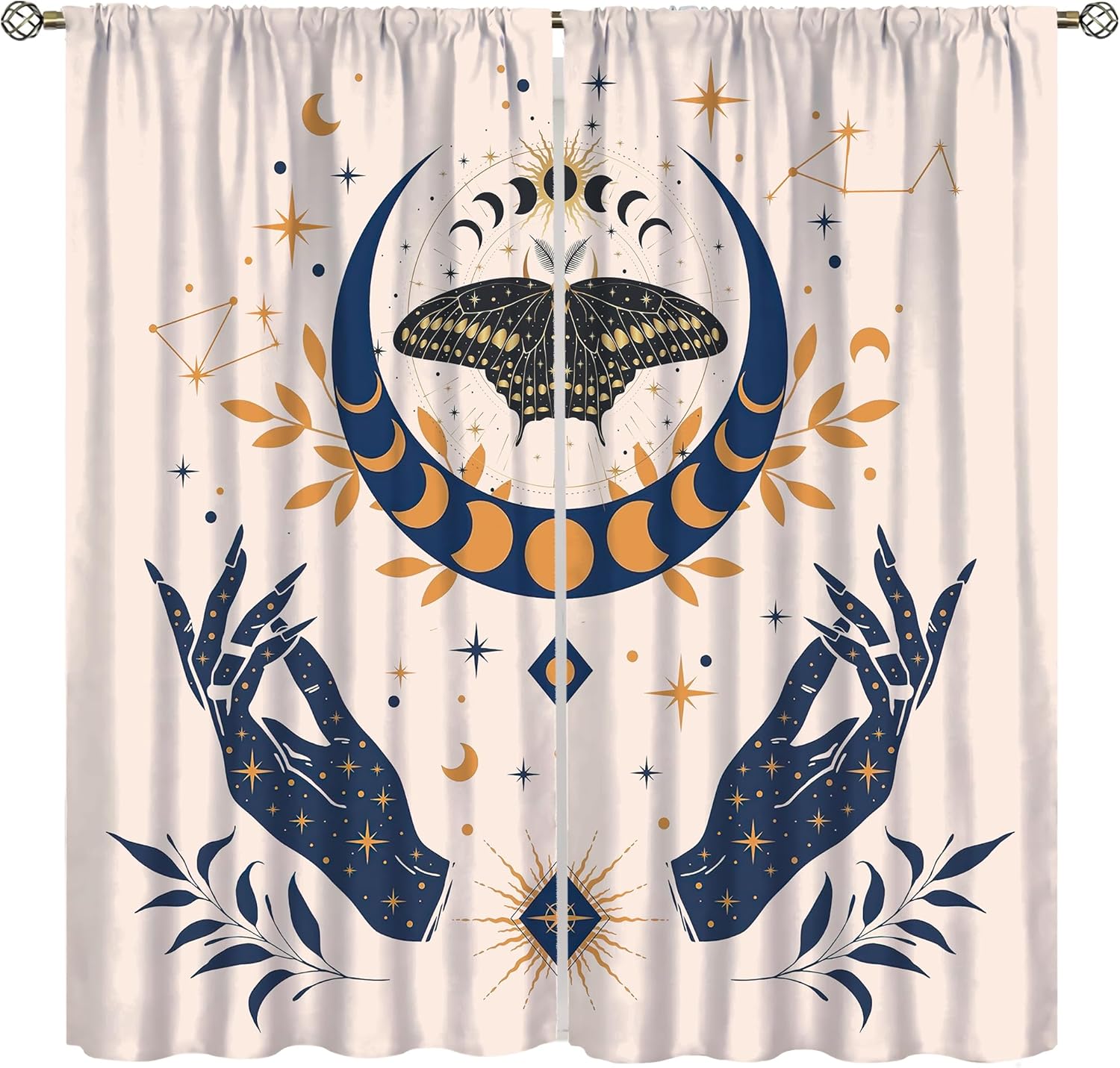 Gothic Moth Curtains, Mystical Moon Phase Astrology Vintage Tarot Cards Bohemian Style Elements, Bedroom Living Room Blackout Noise Reduction Curtains42X45 Inch