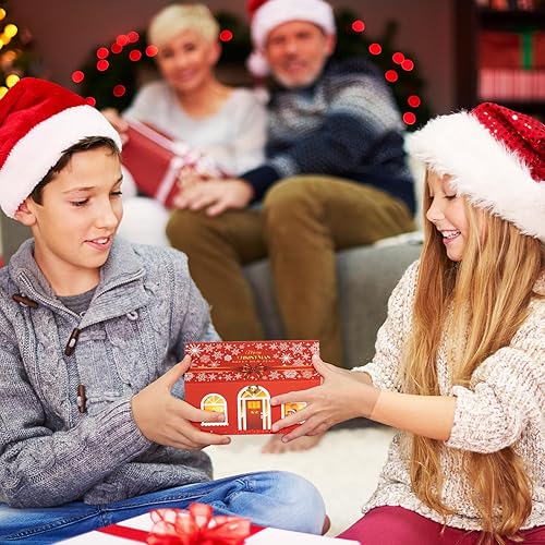 Miniatura 7 de NOVELTYBOXUSA Cajas de regalo de Navidad de 7.9 x 5 x 5 pulgadas, caja de regalo de Navidad en forma de casa con tapa de cierre magnético, cajas de