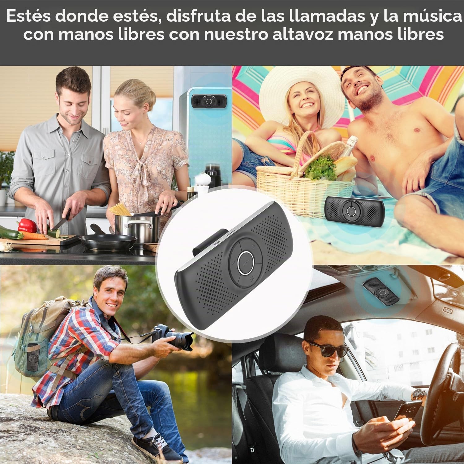 Manos Libres Coche Bluetooth 5.0 con Clip, Ranura para Tarjeta TF, Micrófono Integrado, Compatible con Siri y Google Assistant, para Música, GPS y Llamadas