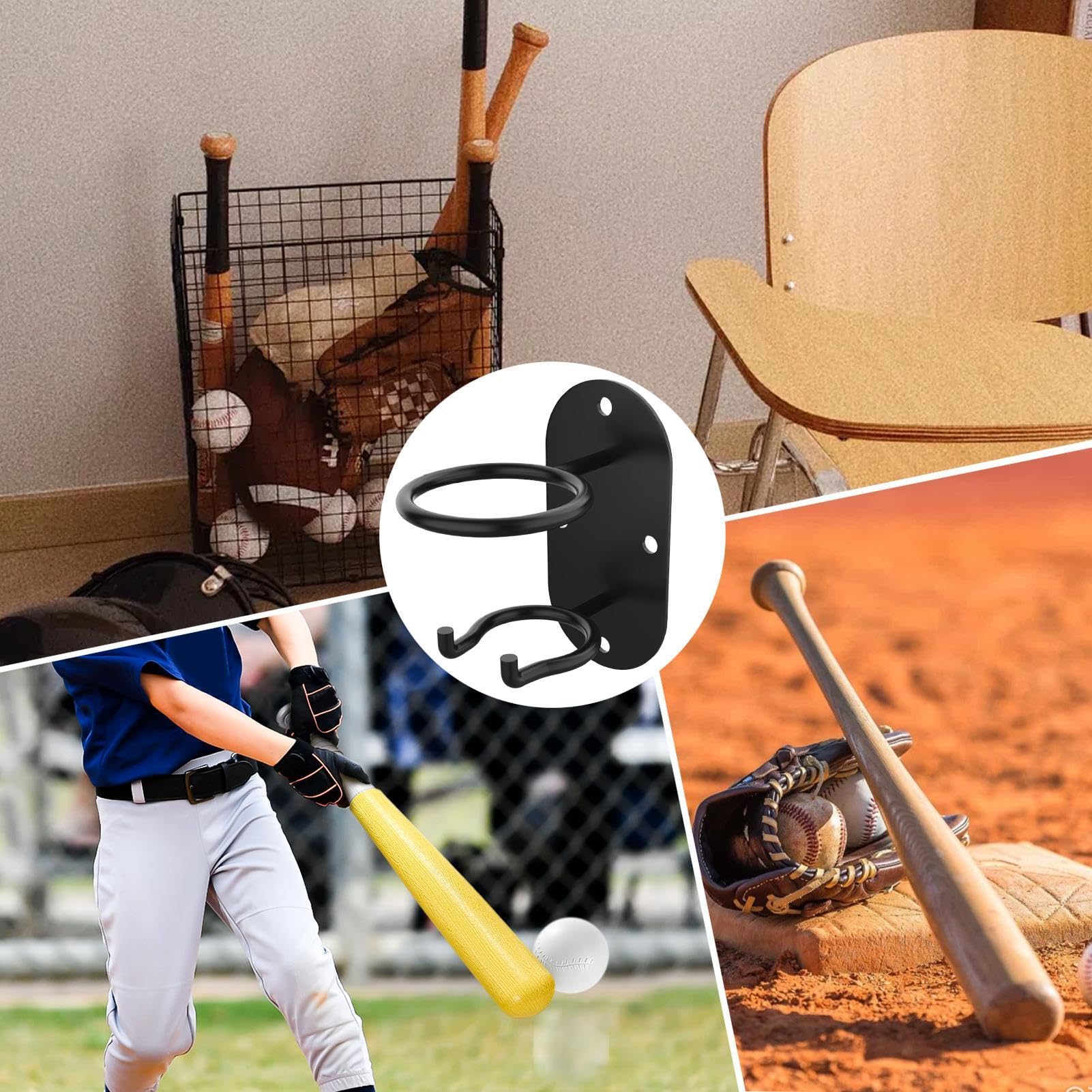 Monte a parete della mazza da baseball - Porta della mazza da baseball | 2 in 1 supporto da baseball | Monte a parete del titolare del | accessorii per sport pesanti per baseball, hockey