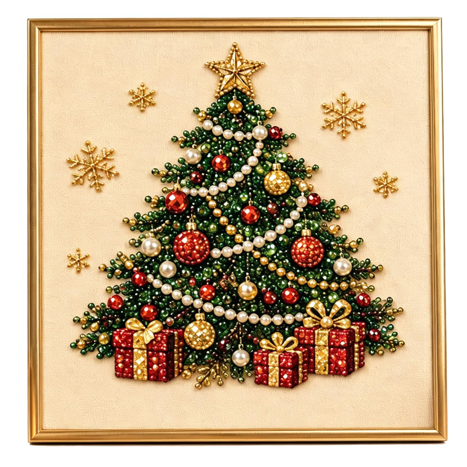DIY Christmas Pearl Diamond Painting Art Kit with Frame, Christmas Pearl Beads Art Craft for Adults Beginner, Gemstone Diamond Dots Beads for Home Wall Decor, Healing Stress-Relieving（Christmas Tree）