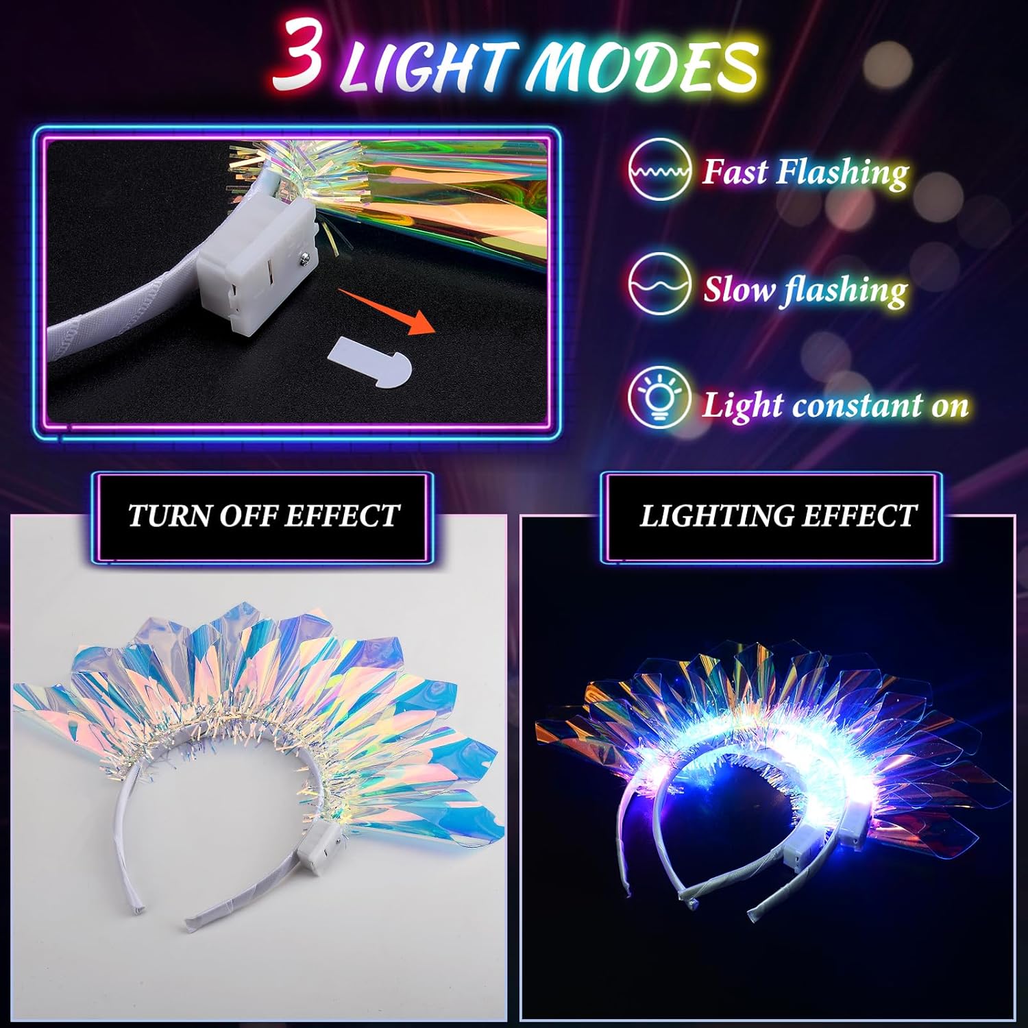 2PCS LED Headbands Light Up Headband, Glow In The Dark Party Supplies, Glow Party Supplies for Women & Girls, Light Up Party Favors Flashing Hair Band for Raves, Halloween, Christmas, Night Events