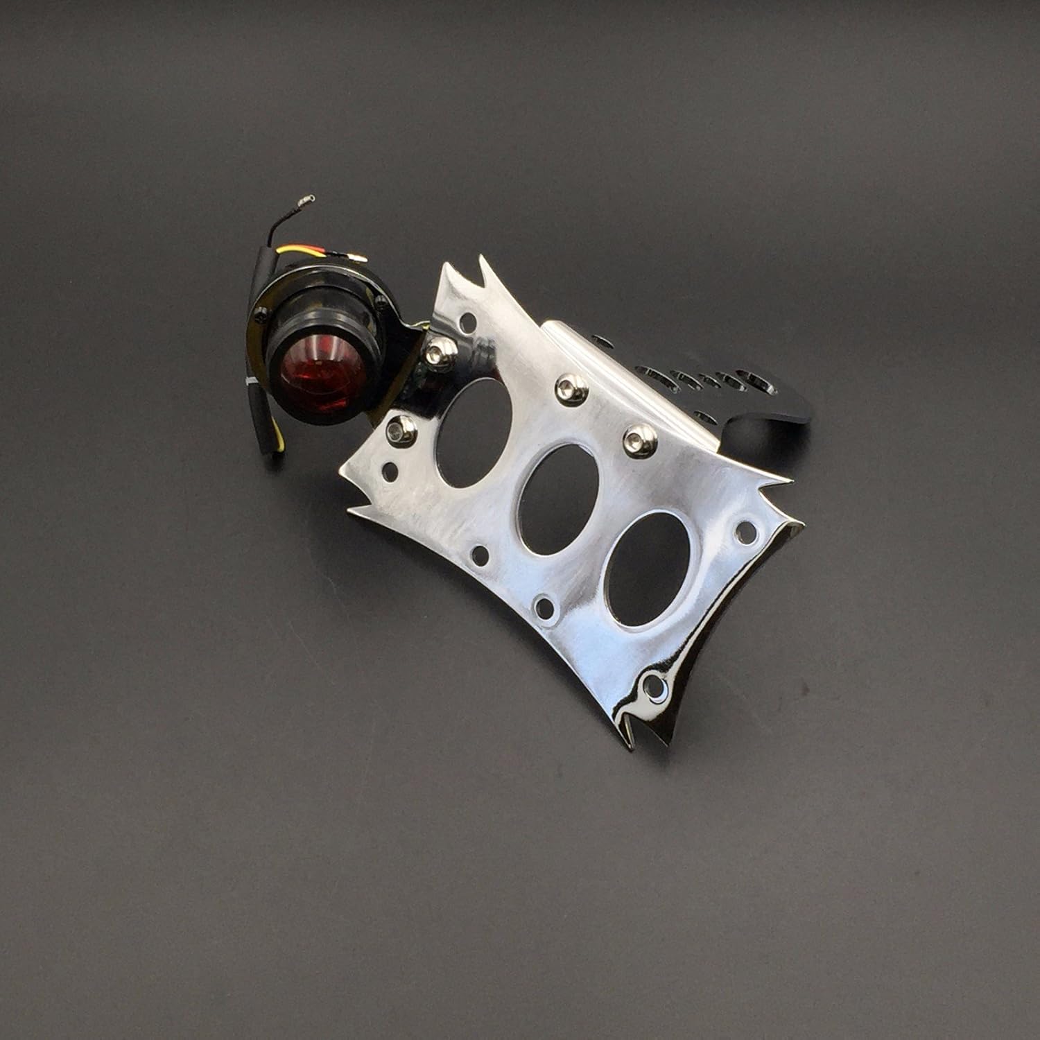 AfterMokit Replacement for Chrome Side Mount License Plate Bracket Integrated with Black LED Tail Light Universal Fit for Harley Davidson Bobber Chopper for Kawasaki for Suzuki for Yamaha 7x4 inch