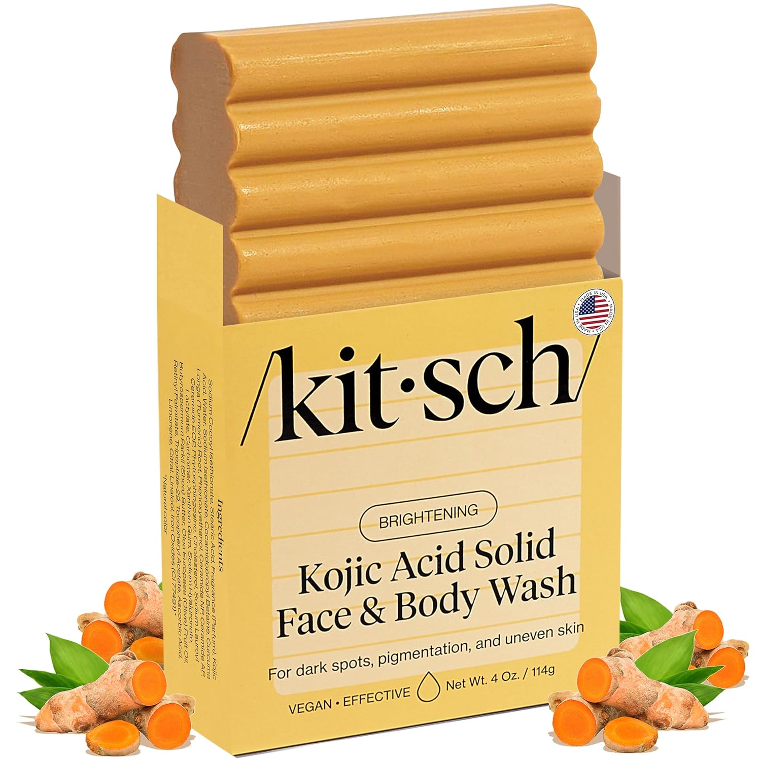 Kitsch Kojic Acid Soap – Brightening & Hydrating Kojic with Turmeric Soap Bar – Reduces Dark Spots, Evens Skin Tone, With Hyaluronic Acid & Shea Butter, Paraben & Sulfate-Free – 4oz, Made in USA Kitsch Kojic Acid Soap – Brightening & Hydrating Kojic with Turmeric Soap Bar – Reduces Dark Spots, Evens Skin Tone, With Hyaluronic Acid & Shea Butter, Paraben & Sulfate-Free – 4oz, Made in USA