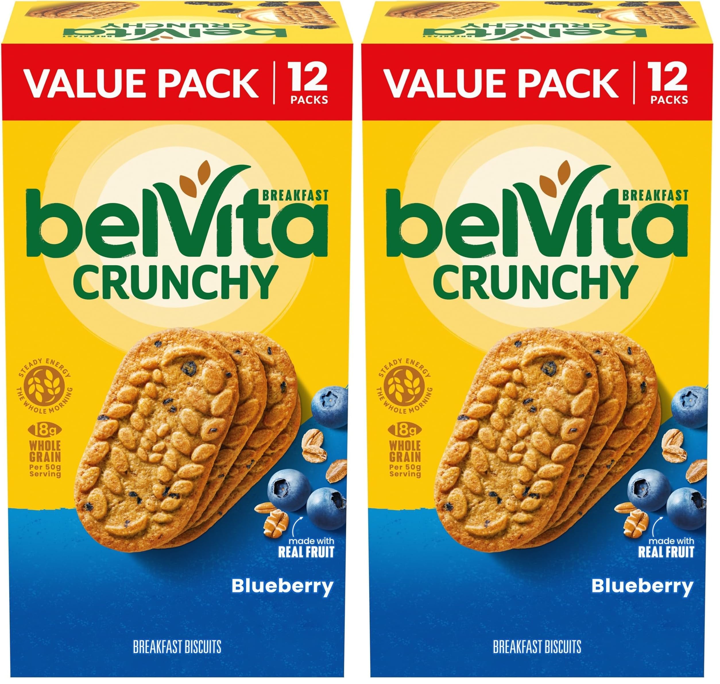 BelvitaBlueberry Breakfast Biscuits, Value Pack, 24 Packs (4 Biscuits Per Pack)