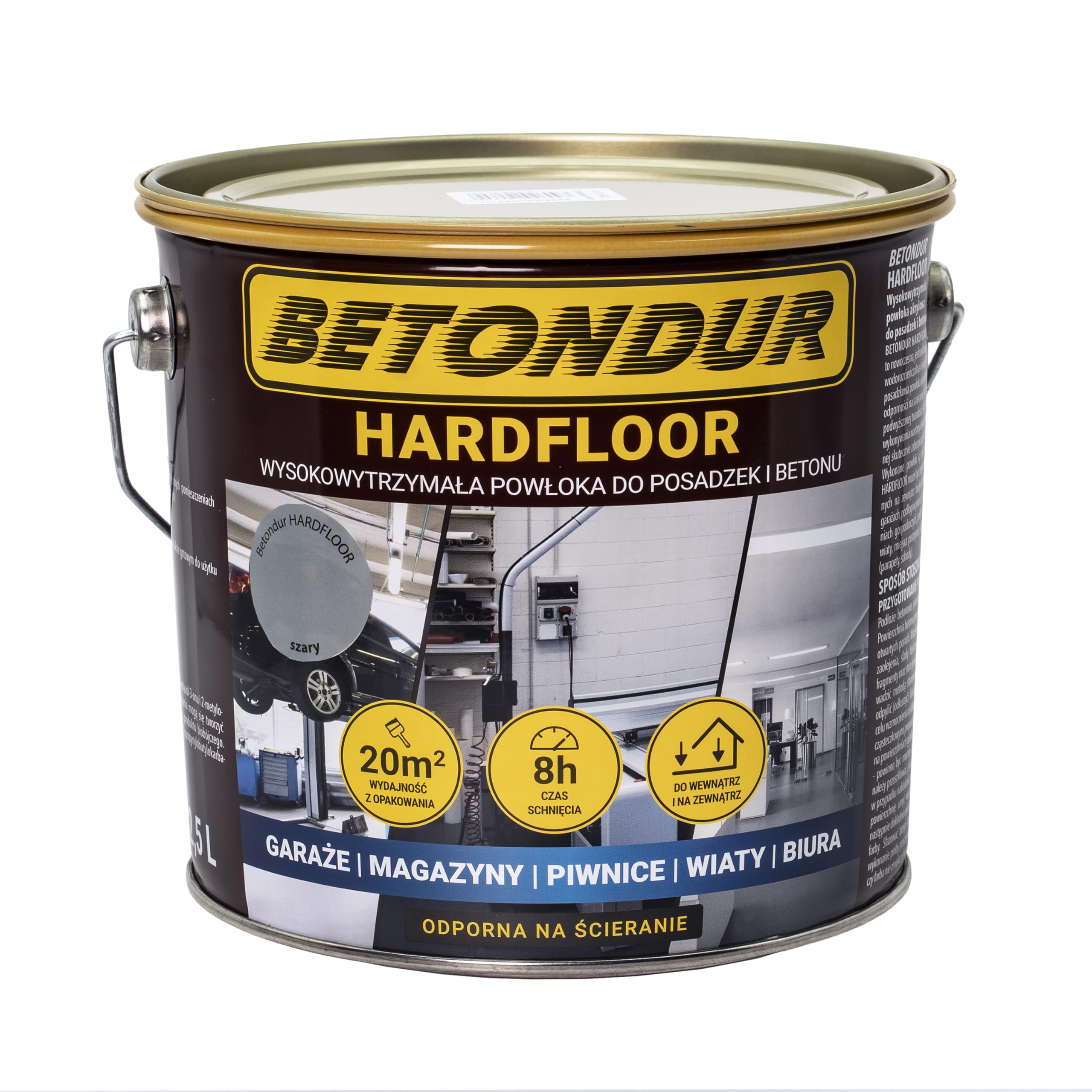 HARDFLOOR Farba do betonu 2,5L – Szary – Trwała farba podłogowa do betonu – odporna na UV i warunki atmosferyczne – garaż, warsztat, piwnica – do wnętrz i na zewnątrz