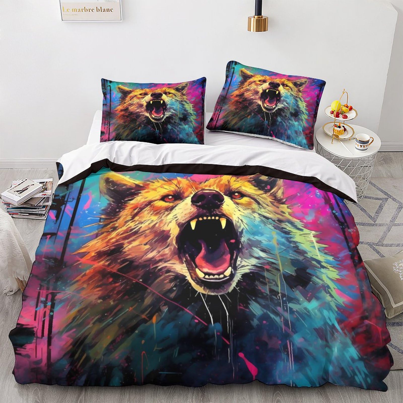 Parure de lit loup motif 3D en microfibre haut de gamme avec parure double 200x200cm