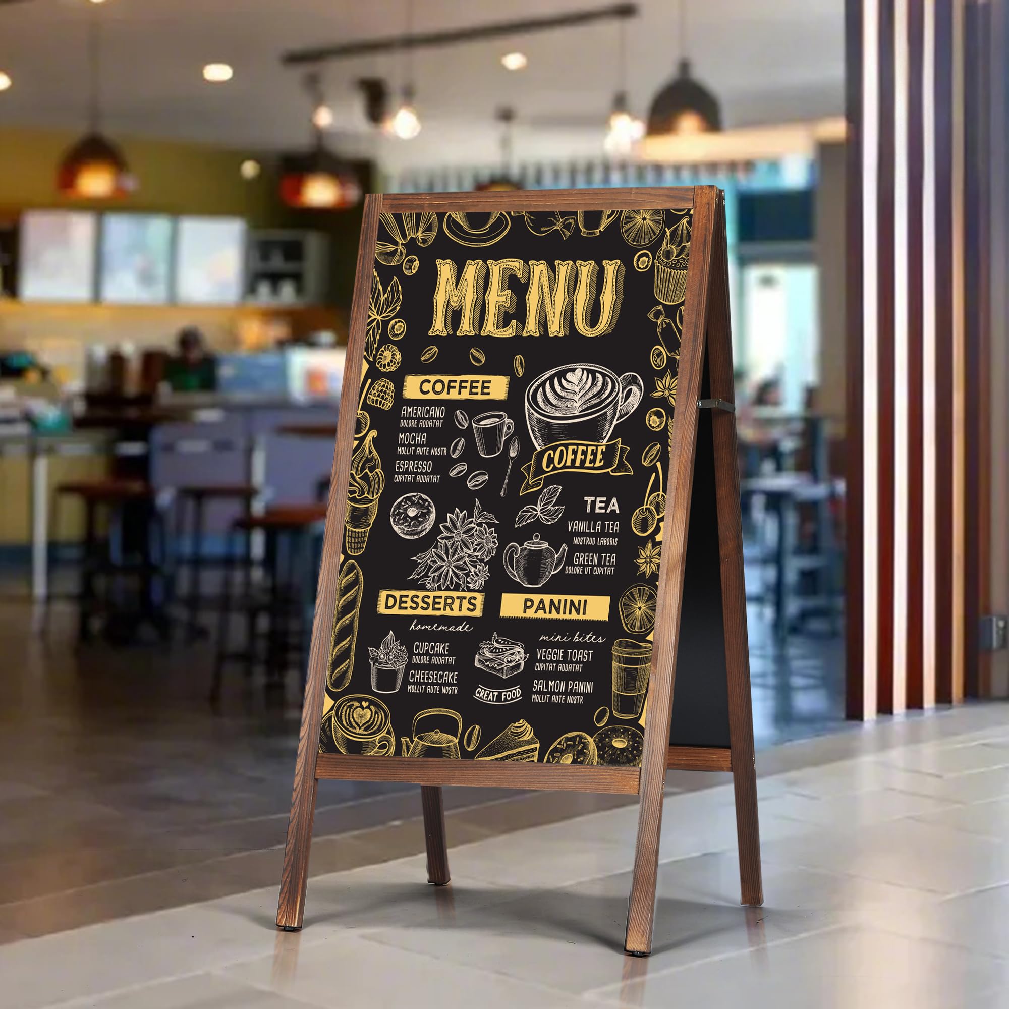 Letrero de pizarra con marco A, 40 x 22 pulgadas, tablero de madera extra grande con marcador de tiza, caballete magnético de doble cara para restaurante, negocios, boda